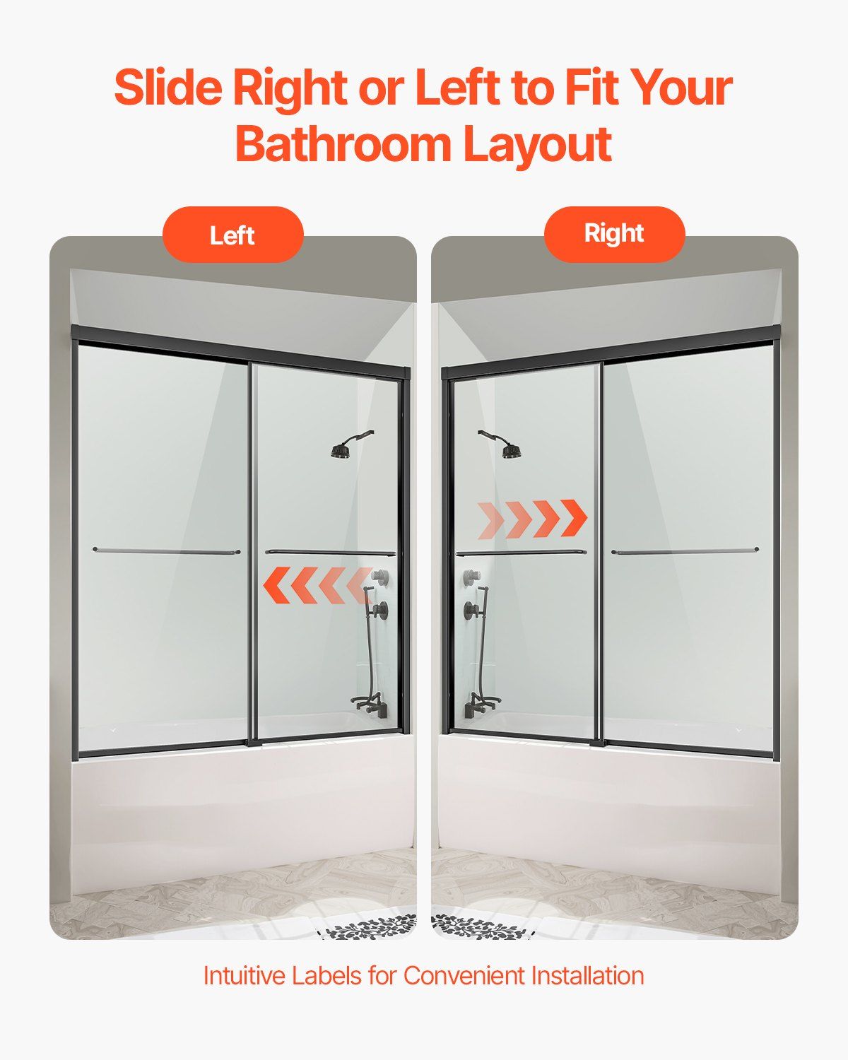 Bathtub Shower Door, 1422-1524 mm x 1524 mm, Semi-Frameless Double Sliding Tub Door, Semi-Frameless Bypass Tub Door with 1/4 in Shatterproof Tempered Glass and Stainless Steel Handle, Black - Image 6