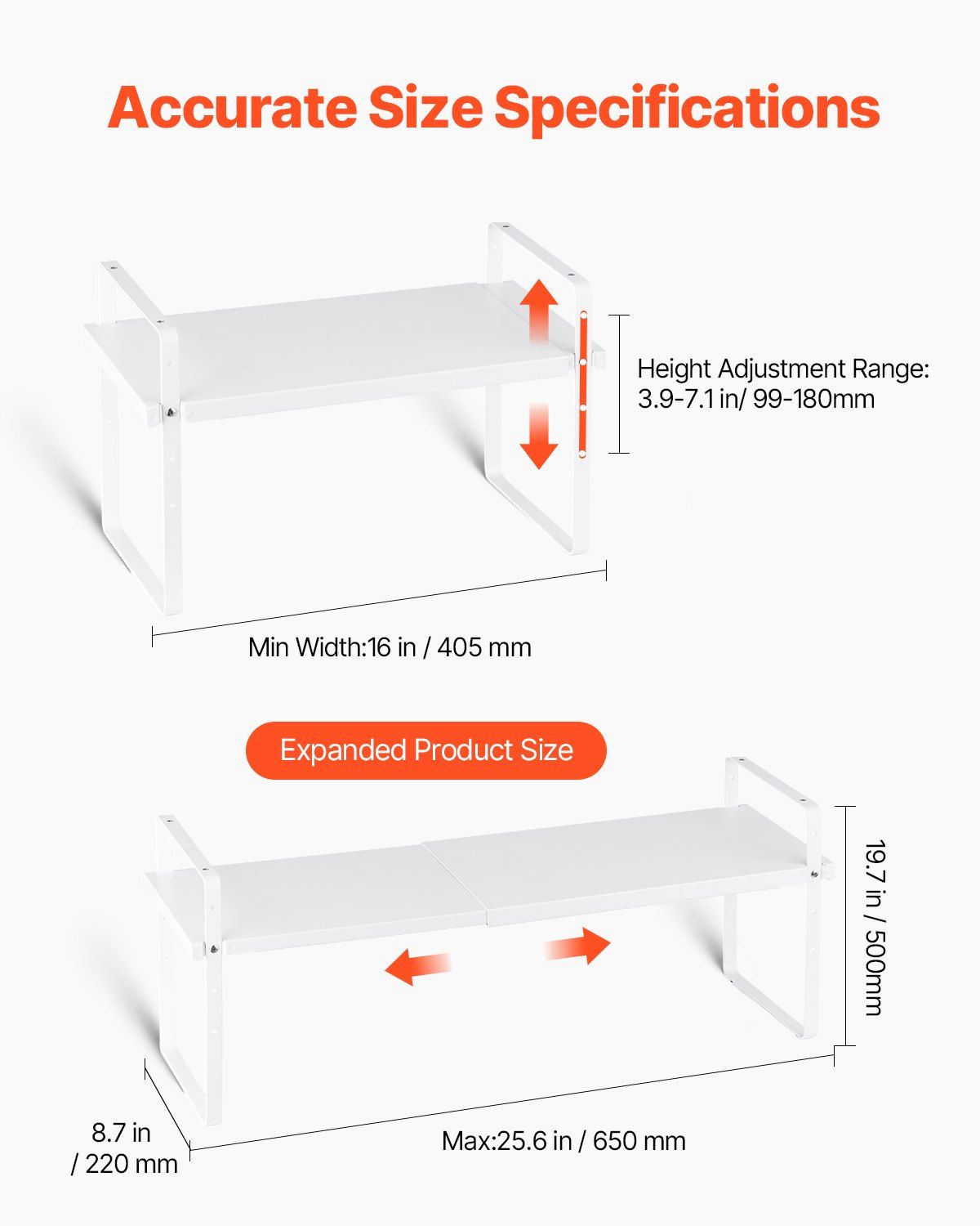 Adjustable Kitchen Cabinet Shelf Organizer, Expandable 2 Tier Cabinet Shelf, Stackable Countertop Organizers and Storage Shelf Risers, Pantry Organizers for Kitchen Bathroom Office, White - Image 2