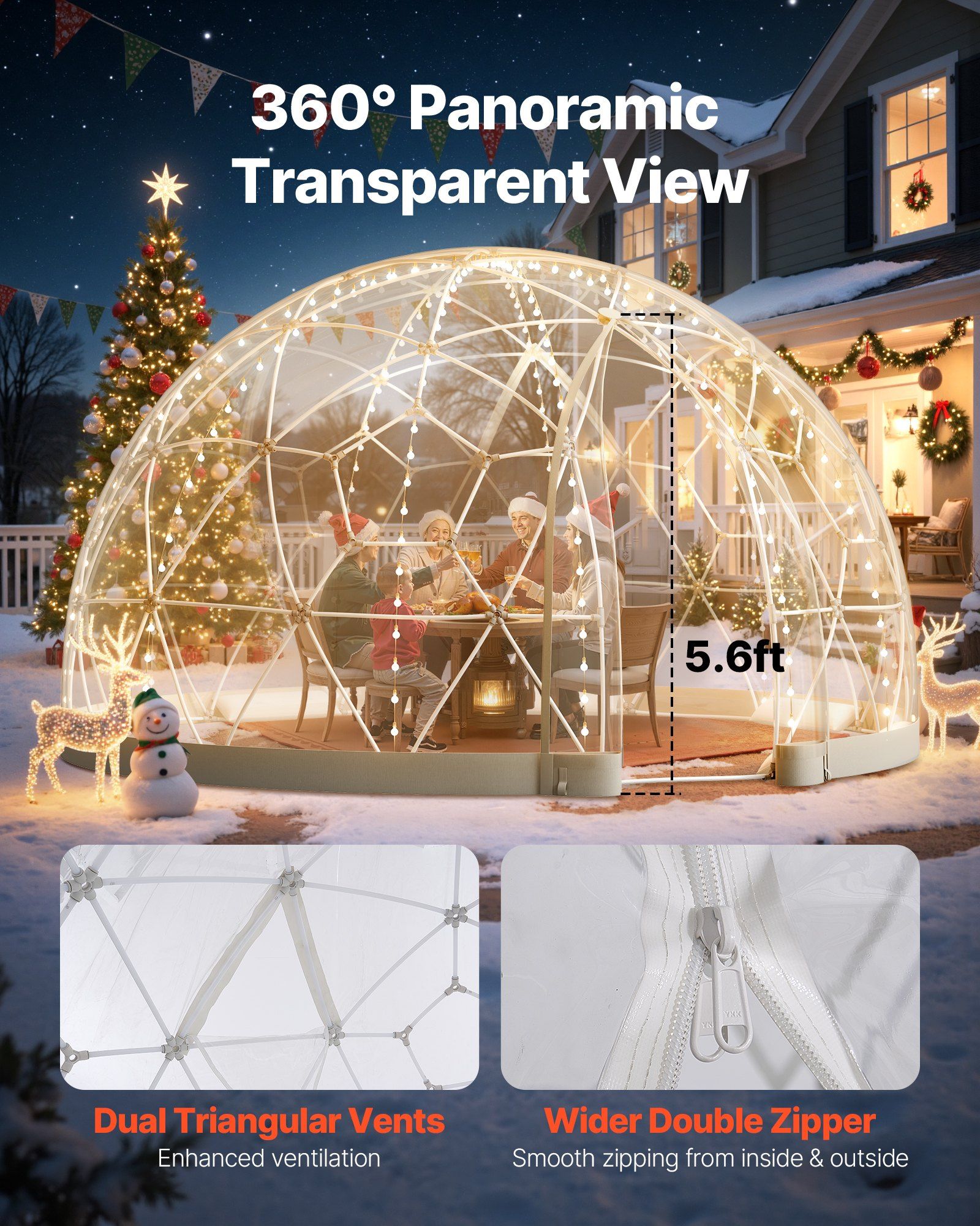 Garden Dome Tent, 3.6 x 2.2 m Outdoor Clear Bubble Tent for 4-7 Person, Weatherproof Geodesic Dome Greenhouse with Window, PVC Igloo Tents for Backyard Patios Camping Party Wedding - Image 2