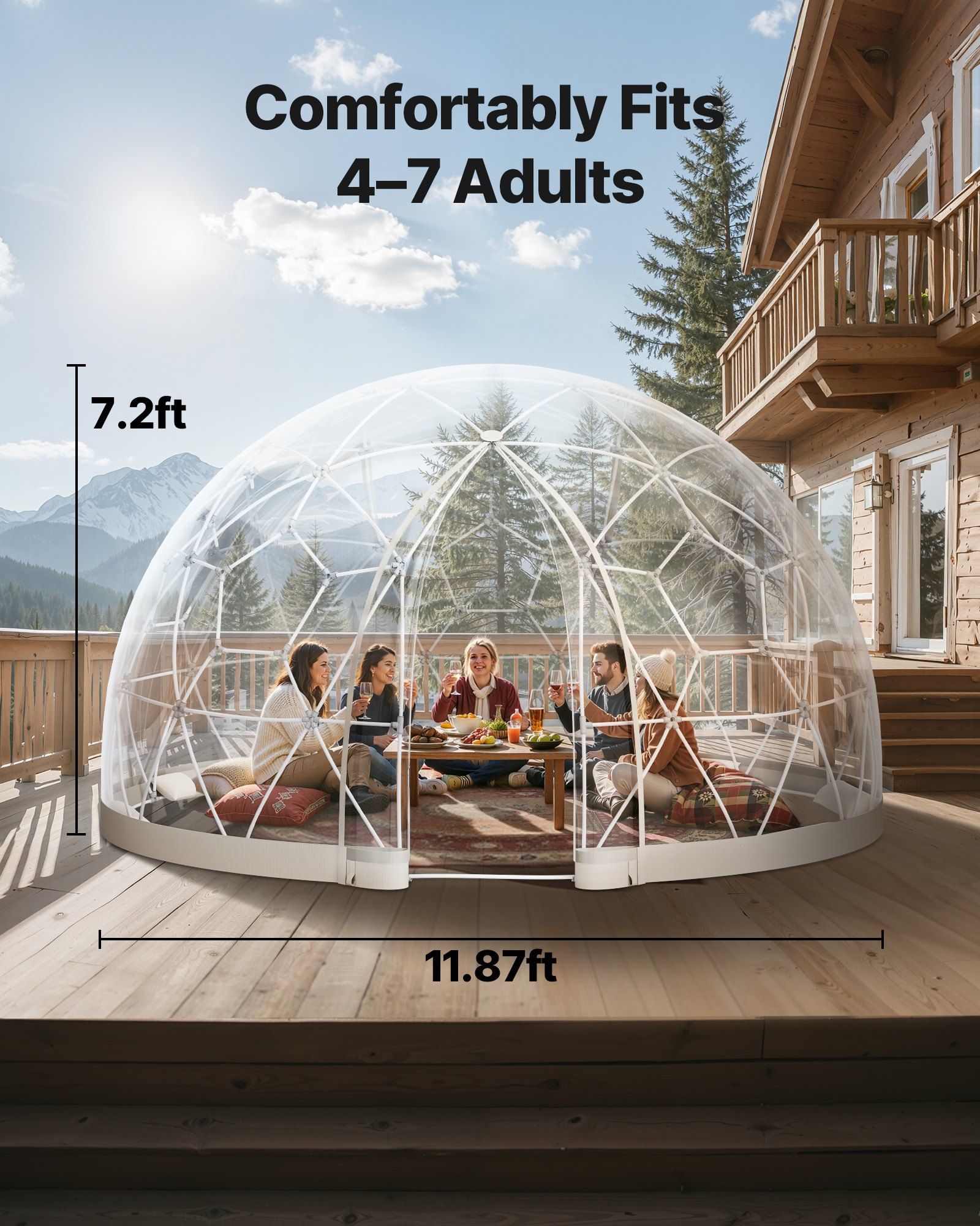 Garden Dome Tent, 3.6 x 2.2 m Outdoor Clear Bubble Tent for 4-7 Person, Weatherproof Geodesic Dome Greenhouse with Window, PVC Igloo Tents for Backyard Patios Camping Party Wedding - Image 3