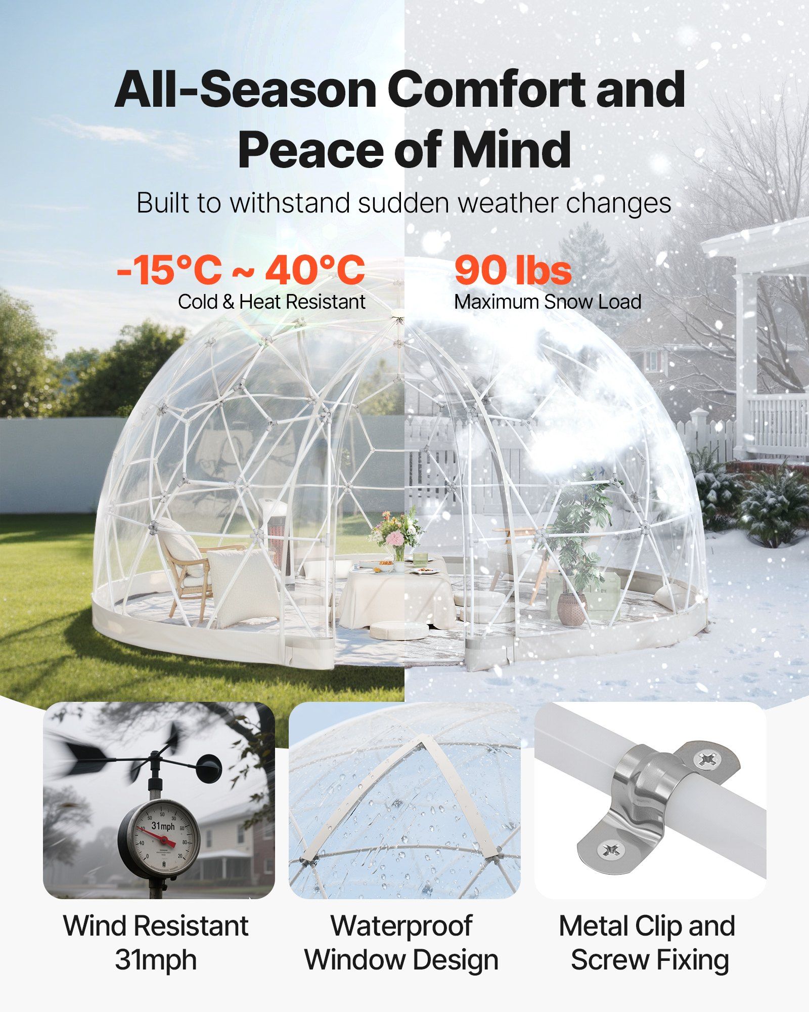 Garden Dome Tent, 3.6 x 2.2 m Outdoor Clear Bubble Tent for 4-7 Person, Weatherproof Geodesic Dome Greenhouse with Window, PVC Igloo Tents for Backyard Patios Camping Party Wedding - Image 4