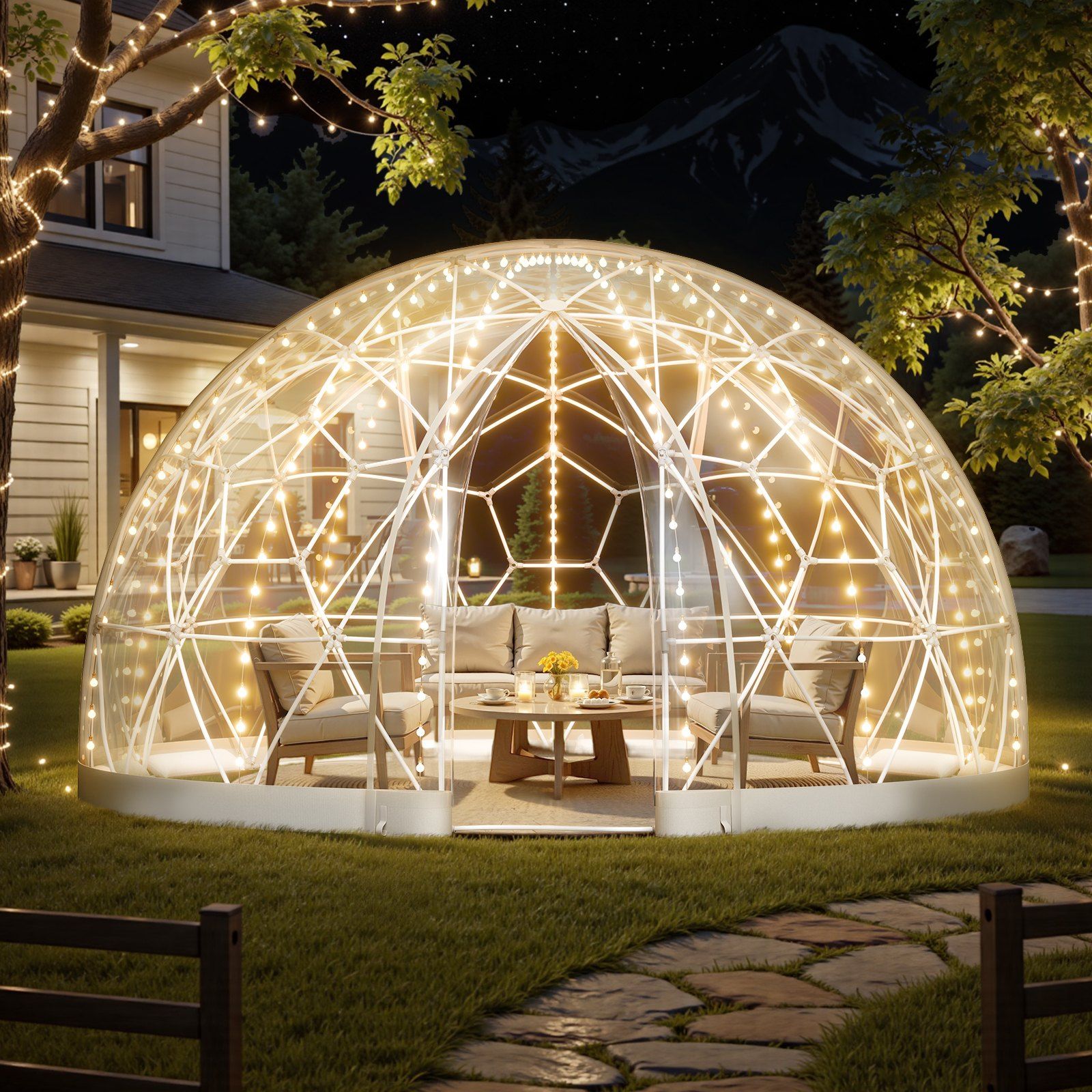 Garden Dome Tent, 3.6 x 2.2 m Outdoor Clear Bubble Tent for 4-7 Person, Weatherproof Geodesic Dome Greenhouse with Window, PVC Igloo Tents for Backyard Patios Camping Party Wedding - Image 8