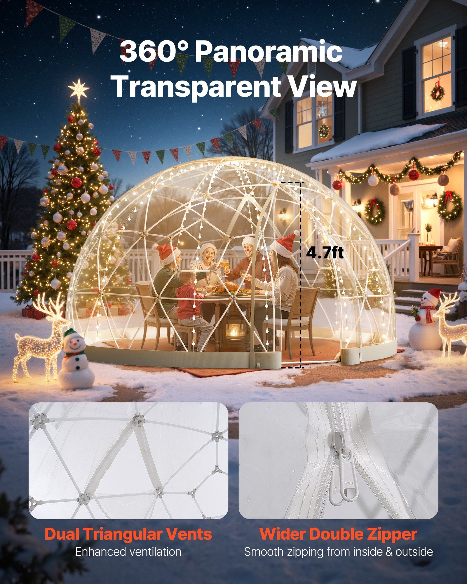 Garden Dome Tent, 2.9 x 1.75 m Outdoor Clear Bubble Tent for 2-4 Person, Weatherproof Geodesic Dome Greenhouse with Window, PVC Igloo Tents for Backyard Patios Camping Party Wedding - Image 2