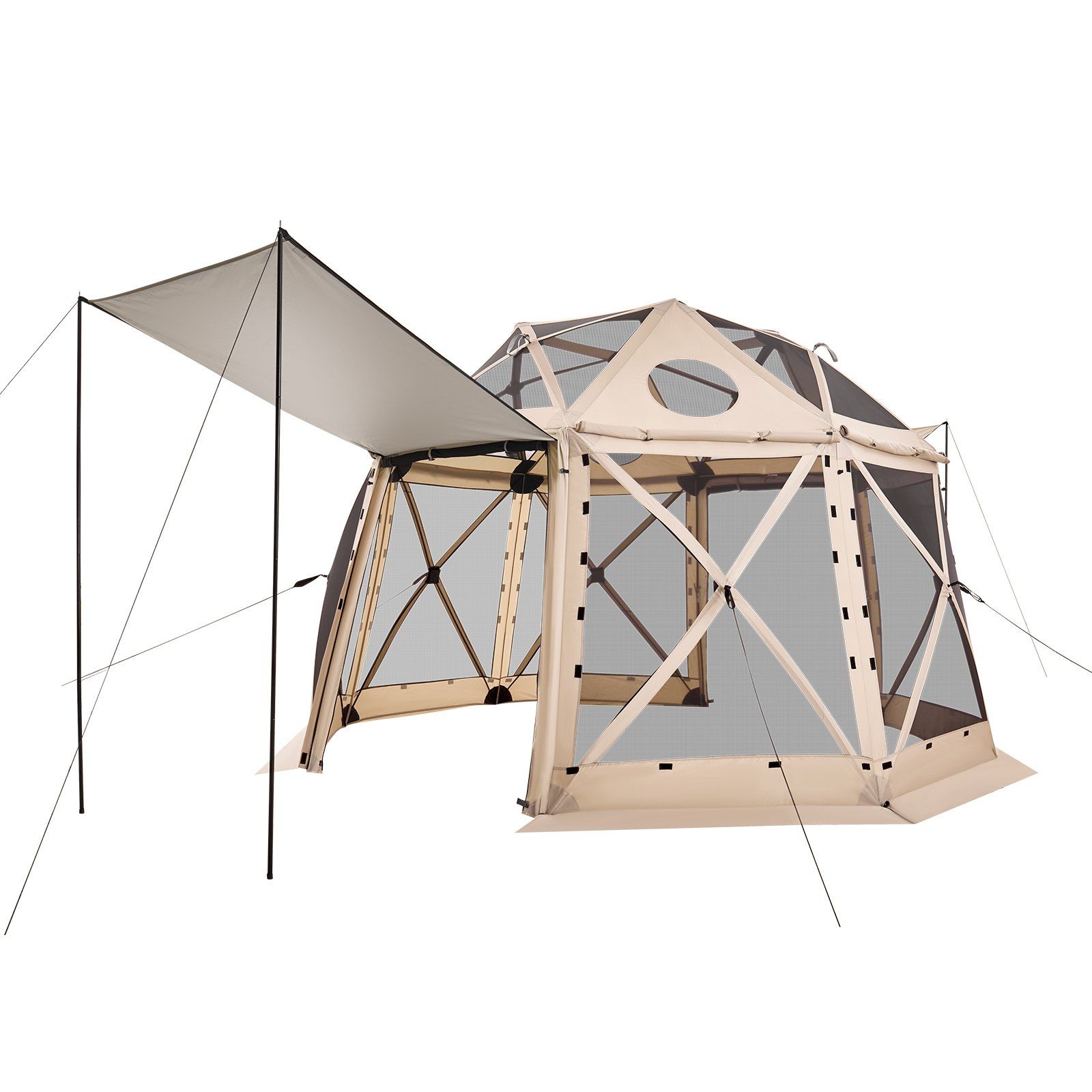 Pop up Gazebo Screen Tent, 3.6x3.6 m, 13-Sided Spherical Camping Canopy Tent with Removable Top & Carry Bag, Quick-Set & Bite-Proof, Screen House Sun Shelter for 8-10 Persons, Beige - Image 1