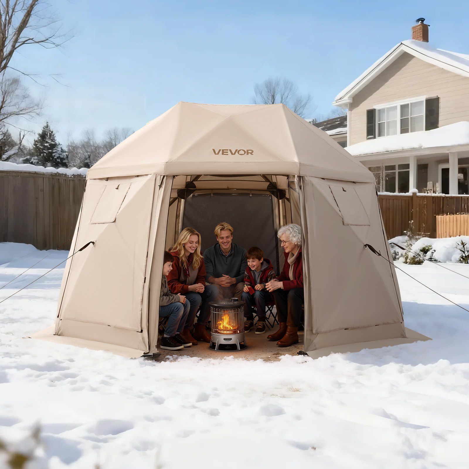 Pop up Gazebo Screen Tent, 3.6x3.6 m, 13-Sided Spherical Camping Canopy Tent with Removable Top & Carry Bag, Quick-Set & Bite-Proof, Screen House Sun Shelter for 8-10 Persons, Beige - Image 8