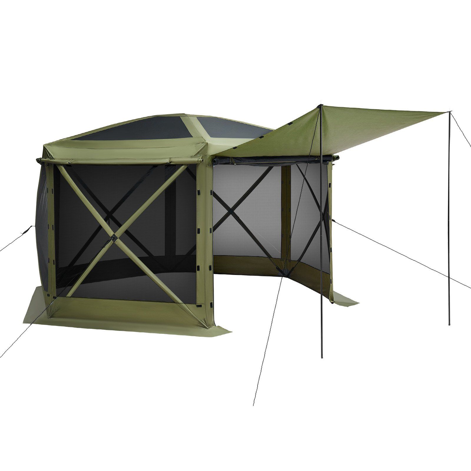 Pop up Gazebo Screen Tent, 3x3 m Large 6-Sided Camping Canopy Tent with Removable Top & Carry Bag, Quick-Set & Bite-Proof, Screen House Sun Shelter for 6-8 Persons Backyard Patio, Green - Image 1