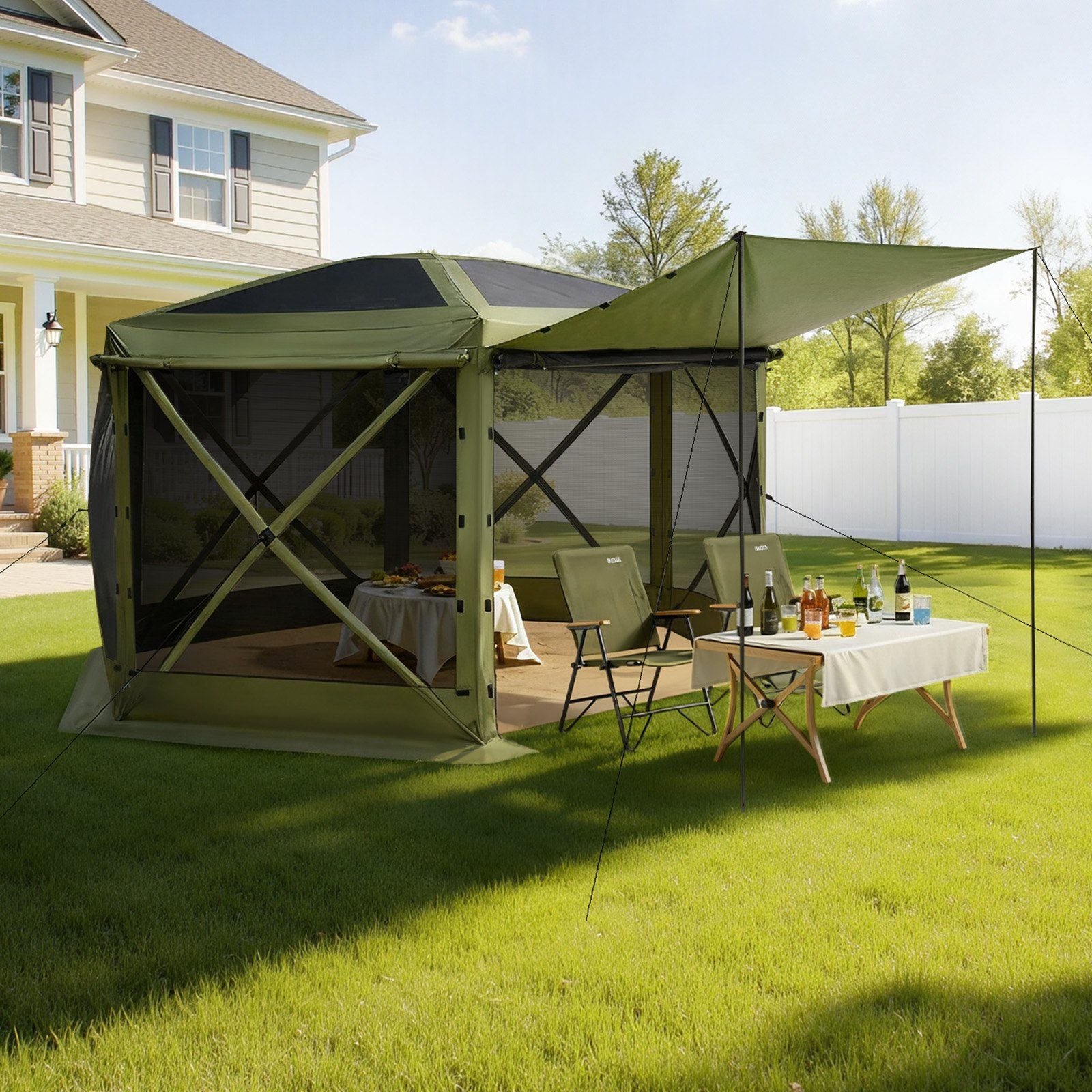 Pop up Gazebo Screen Tent, 3x3 m Large 6-Sided Camping Canopy Tent with Removable Top & Carry Bag, Quick-Set & Bite-Proof, Screen House Sun Shelter for 6-8 Persons Backyard Patio, Green - Image 8