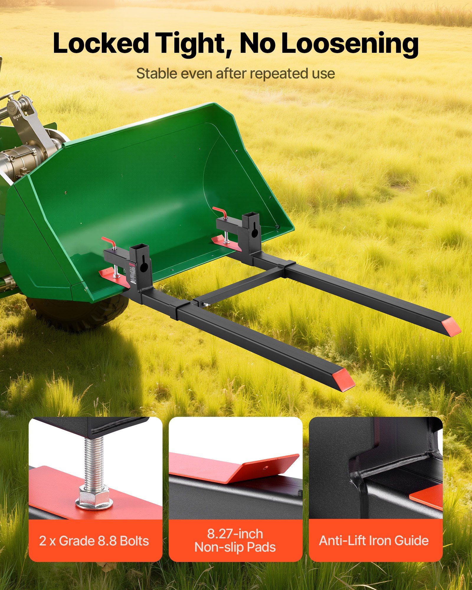 Pallet Forks, 907 kg Clamp on Pallet Forks, 149 cm Total Length Heavy-Duty Tractor Fork with Adjustable Stabilizer Bar for Tractor Attachments, Loader Bucket, and Skid Steer, Black - Image 3