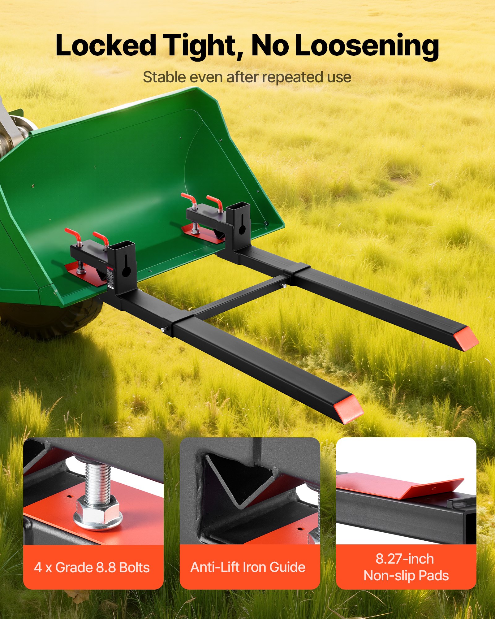 Pallet Forks, 1814 kg Clamp on Pallet Forks, 149 cm Total Length Heavy-Duty Tractor Fork with Adjustable Stabilizer Bar for Tractor Attachments, Loader Bucket, and Skid Steer, Black - Image 3
