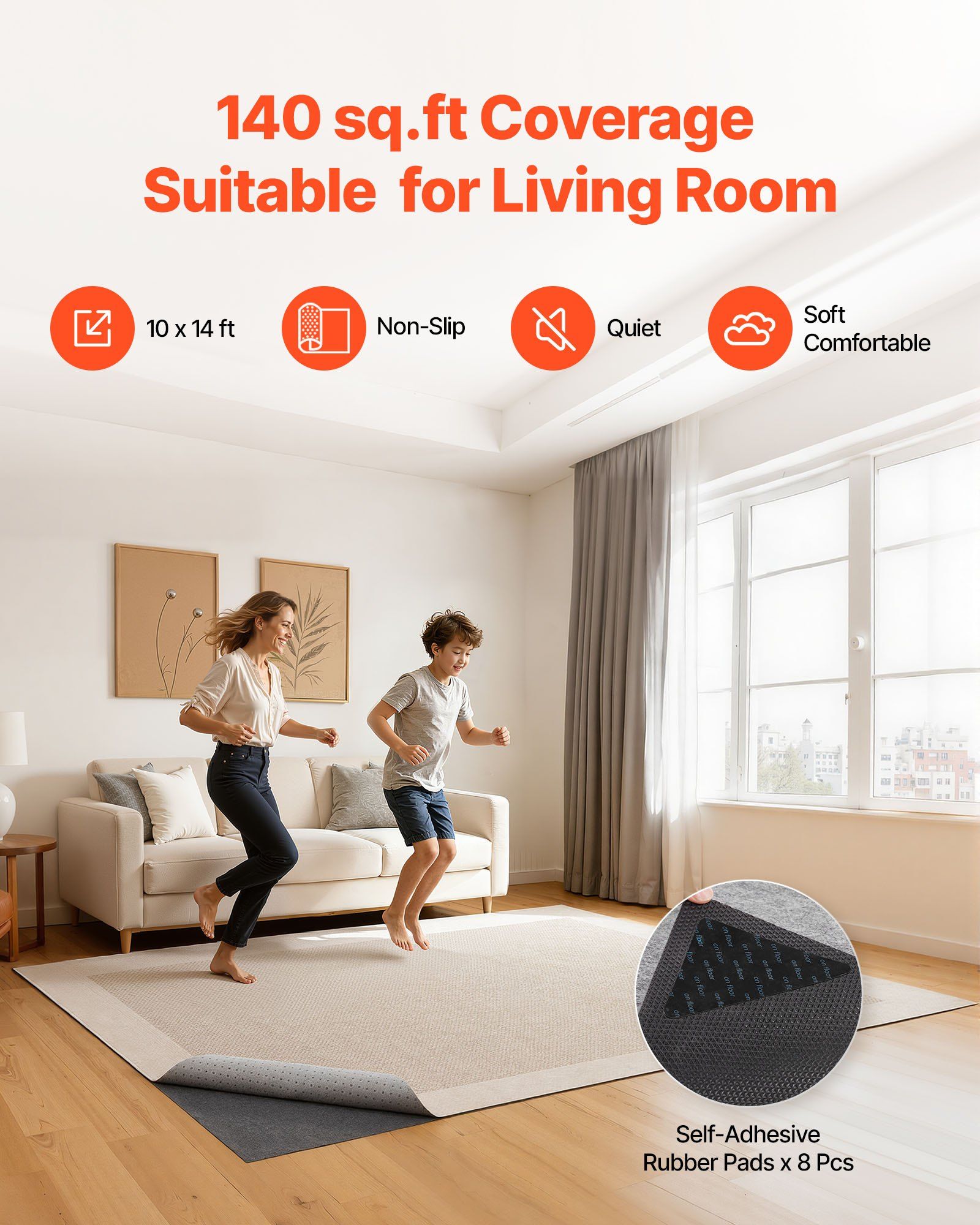 Rug Pad 3.05 x 4.27 m, Non-slip Carpet Area Pad, Rug Mat Padding with Dual Surface Felt Cushion & Rubber Gripper, Hardwood Floor Protection for All Floors, Finishes, Keeps Carpets in Place - Image 2