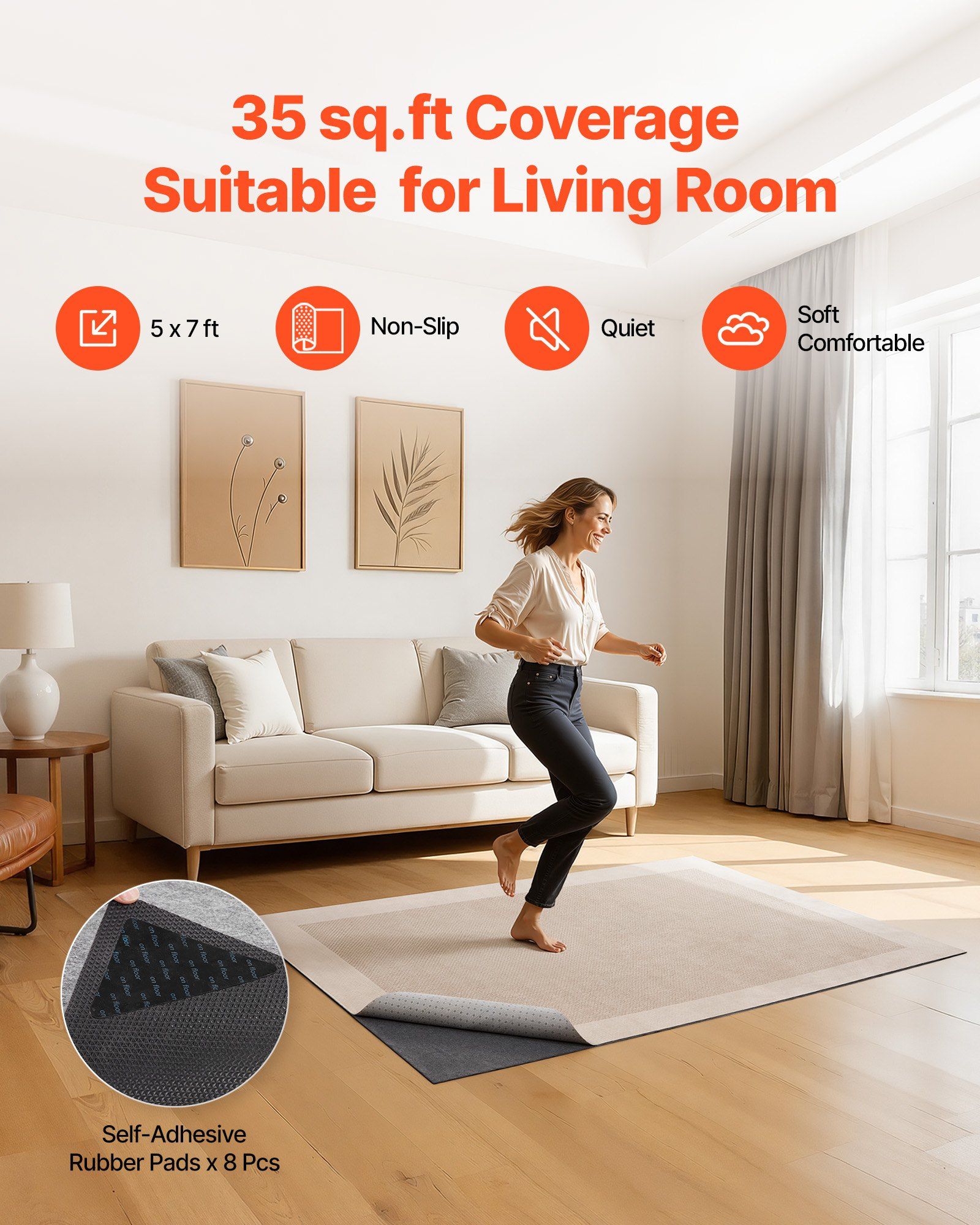 Rug Pad 1.52 x 2.13 m, Non-slip Carpet Area Pad, Rug Mat Padding with Dual Surface Felt Cushion & Rubber Gripper, Hardwood Floor Protection for All Floors, Finishes, Keeps Carpets in Place - Image 2