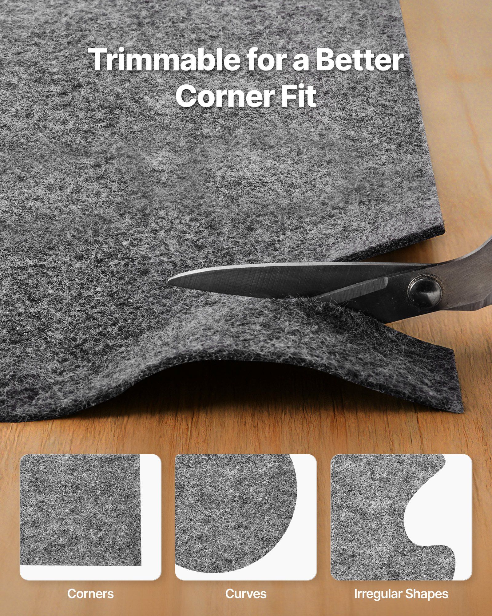 Rug Pad 1.52 x 2.13 m, Non-slip Carpet Area Pad, Rug Mat Padding with Dual Surface Felt Cushion & Rubber Gripper, Hardwood Floor Protection for All Floors, Finishes, Keeps Carpets in Place - Image 5
