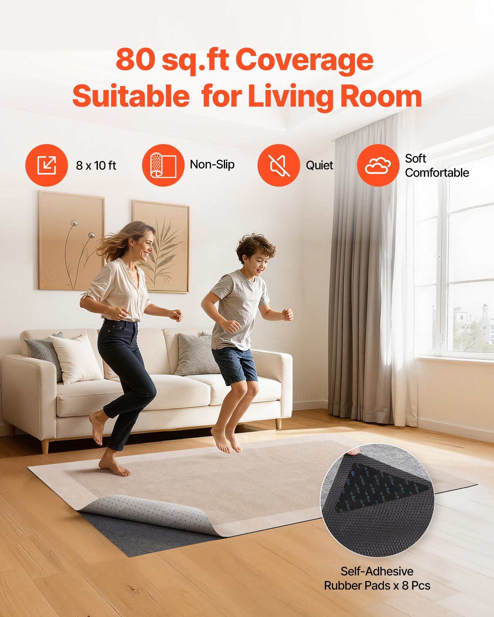 Rug Pad 2.44 x 3.05 m, Non-slip Carpet Area Pad, Rug Mat Padding with Dual Surface Felt Cushion & Rubber Gripper, Hardwood Floor Protection for All Floors, Finishes, Keeps Carpets in Place - Image 2