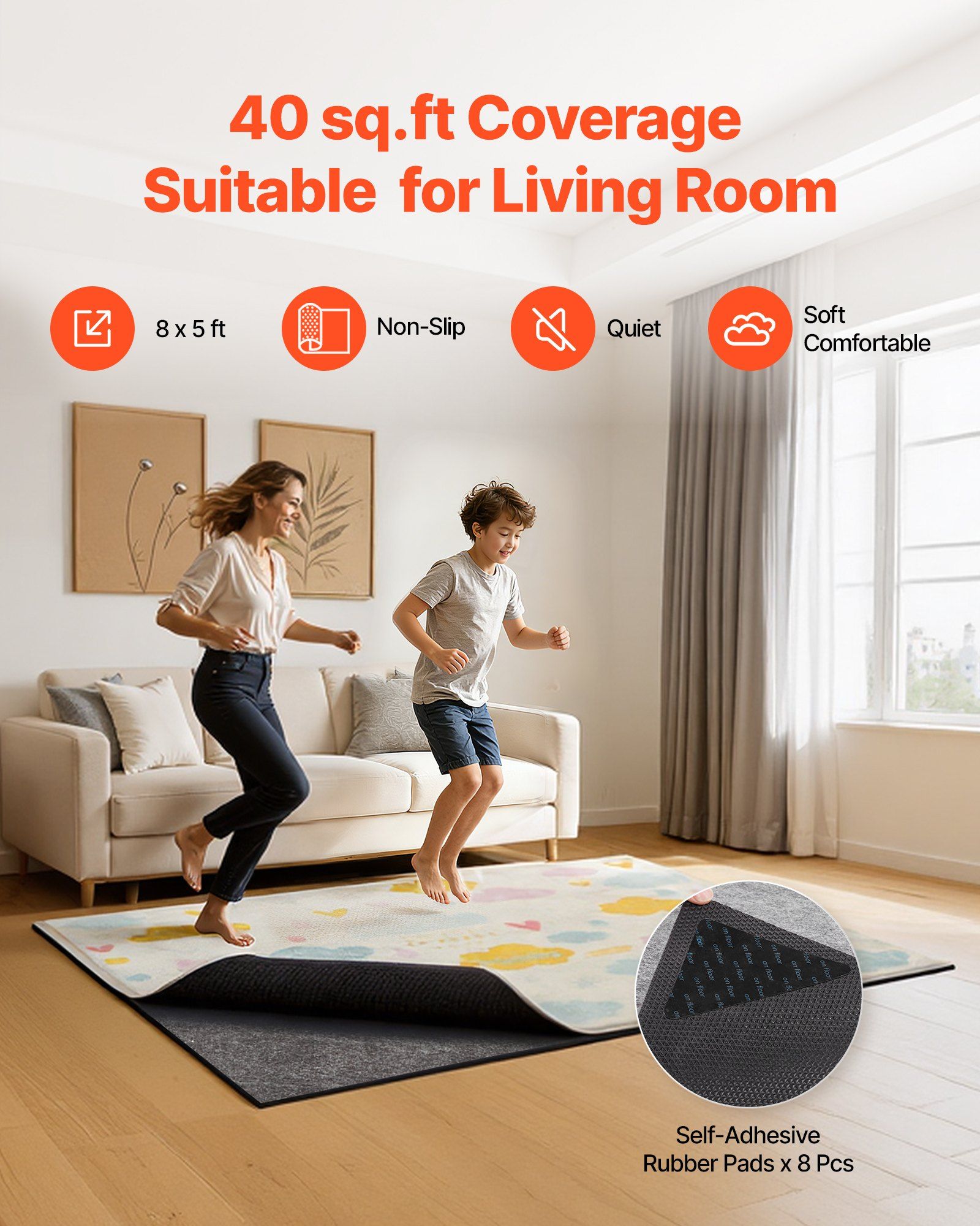 Rug Pad 2.44 x 1.52 m, Non-slip Carpet Area Pad, Rug Mat Padding with Dual Surface Felt Cushion & Rubber Gripper, Hardwood Floor Protection for All Floors, Finishes, Keeps Carpets in Place - Image 2