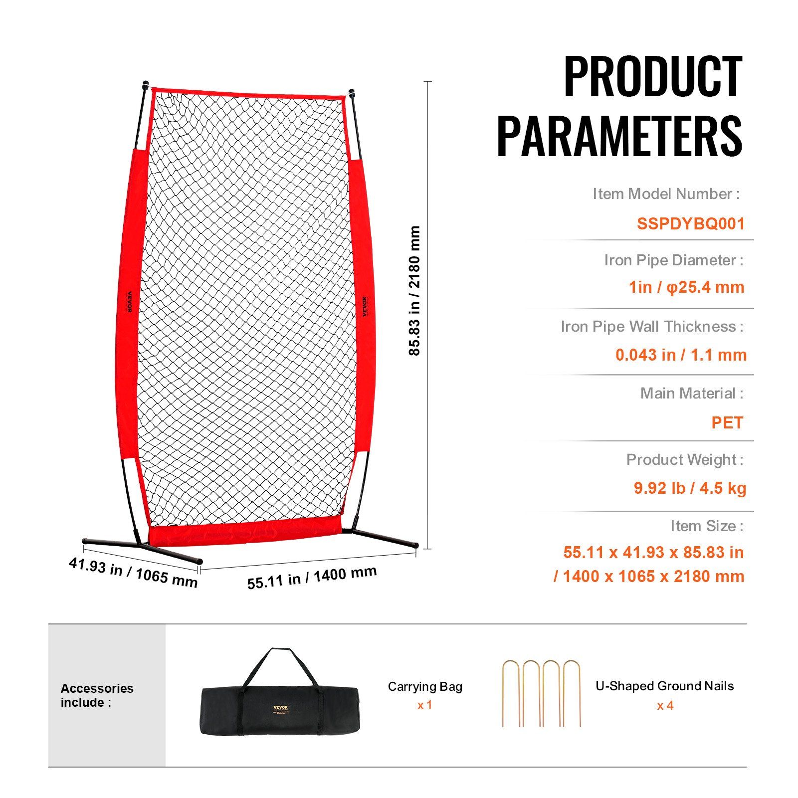 I Screen Baseball for Batting Cage, 7x4 ft Baseball & Softball Safety Screen, Body Protector Portable Batting Screen with Carry Bag & Ground Stakes, Baseball Pitching Net for Pitchers Protection - Image 7