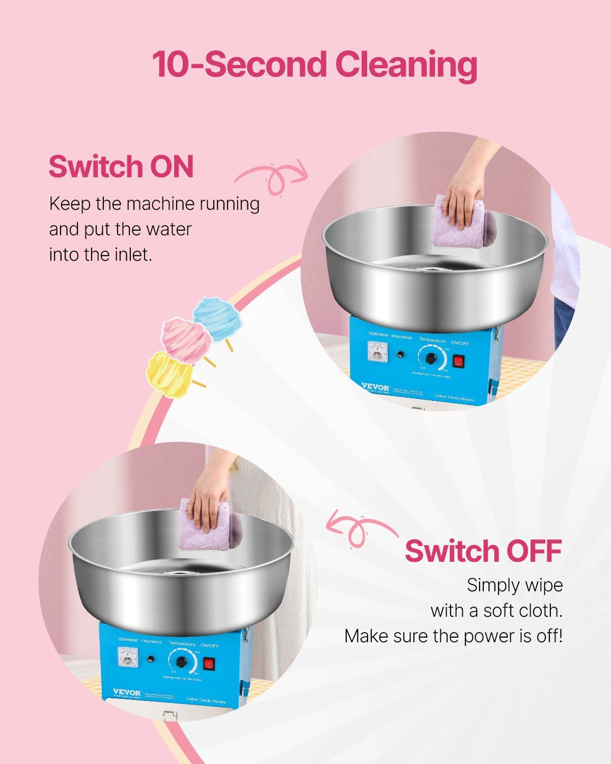 Electric Cotton Candy Machine, 1000W Commercial Candy Floss Maker with 52cm in Stainless Steel Bowl, Sugar Scoop, and Drawer, Easy Home Use, Perfect for Kids Birthday, Family Party, Blue - Image 4