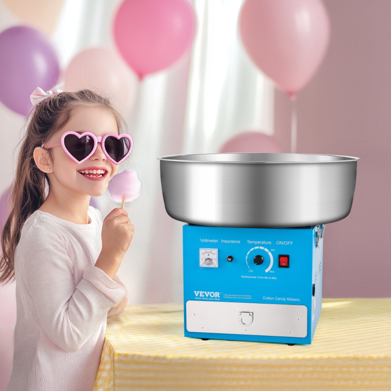 Electric Cotton Candy Machine, 1000W Commercial Candy Floss Maker with 52cm in Stainless Steel Bowl, Sugar Scoop, and Drawer, Easy Home Use, Perfect for Kids Birthday, Family Party, Blue - Image 8
