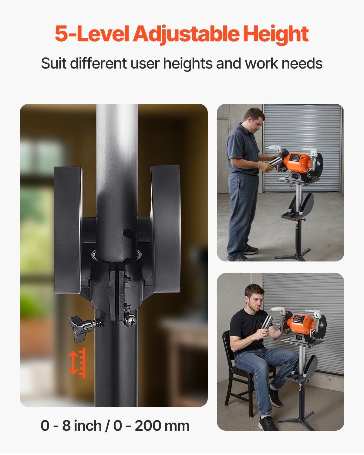 Bench Grinder Stand, Bench Grinder Vise Floor Pedestal with 31.5 x 25.4 cm Mounting Plate, Height-Adjustable Pedestal Stand with Grinding Wheel Storage Compartment & Heavy-Duty Cast Iron Base - Image 5