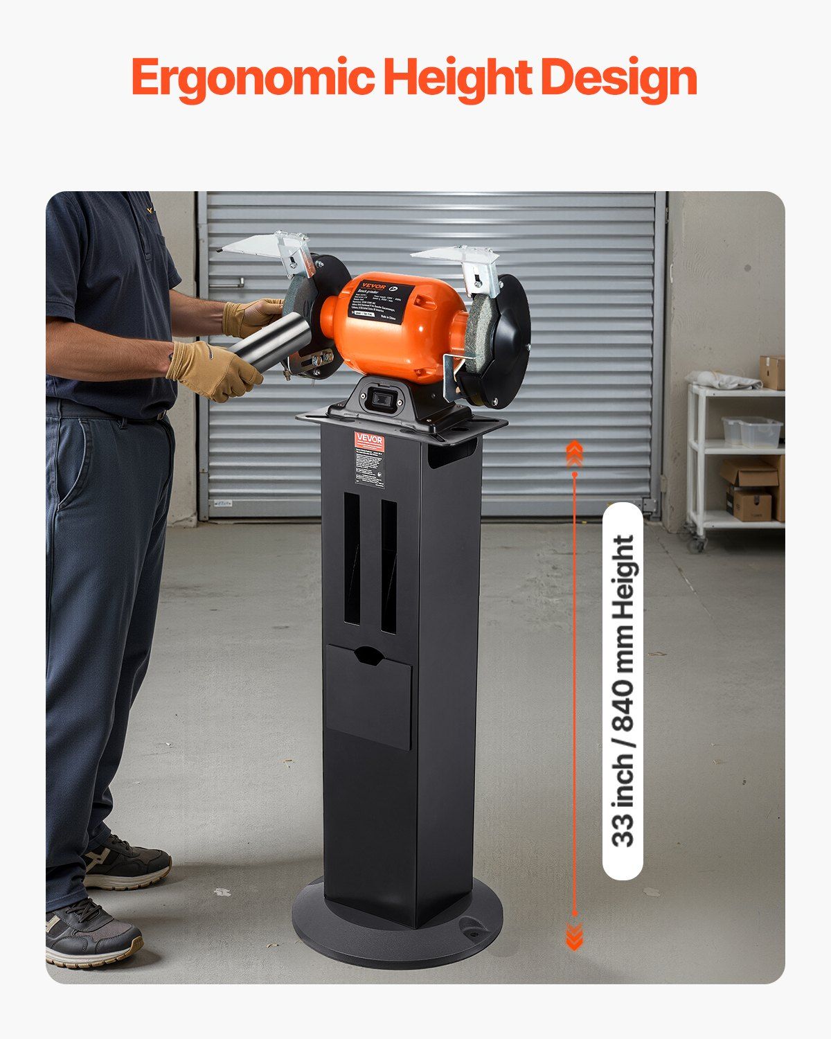 Bench Grinder Stand, Heavy-Duty Grinder and Vise Floor Pedestal with 28 x 17 cm Mounting Plate, Grinding Wheel Storage Compartments & Cast Iron Base, Compatible with Most Bench Grinders - Image 5