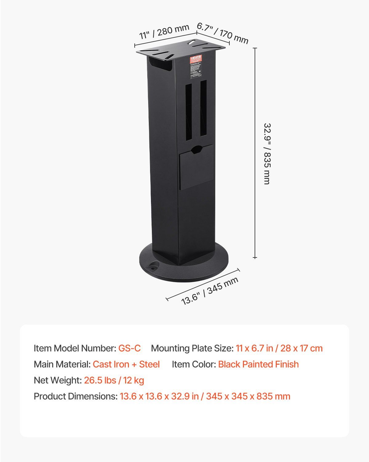 Bench Grinder Stand, Heavy-Duty Grinder and Vise Floor Pedestal with 28 x 17 cm Mounting Plate, Grinding Wheel Storage Compartments & Cast Iron Base, Compatible with Most Bench Grinders - Image 7