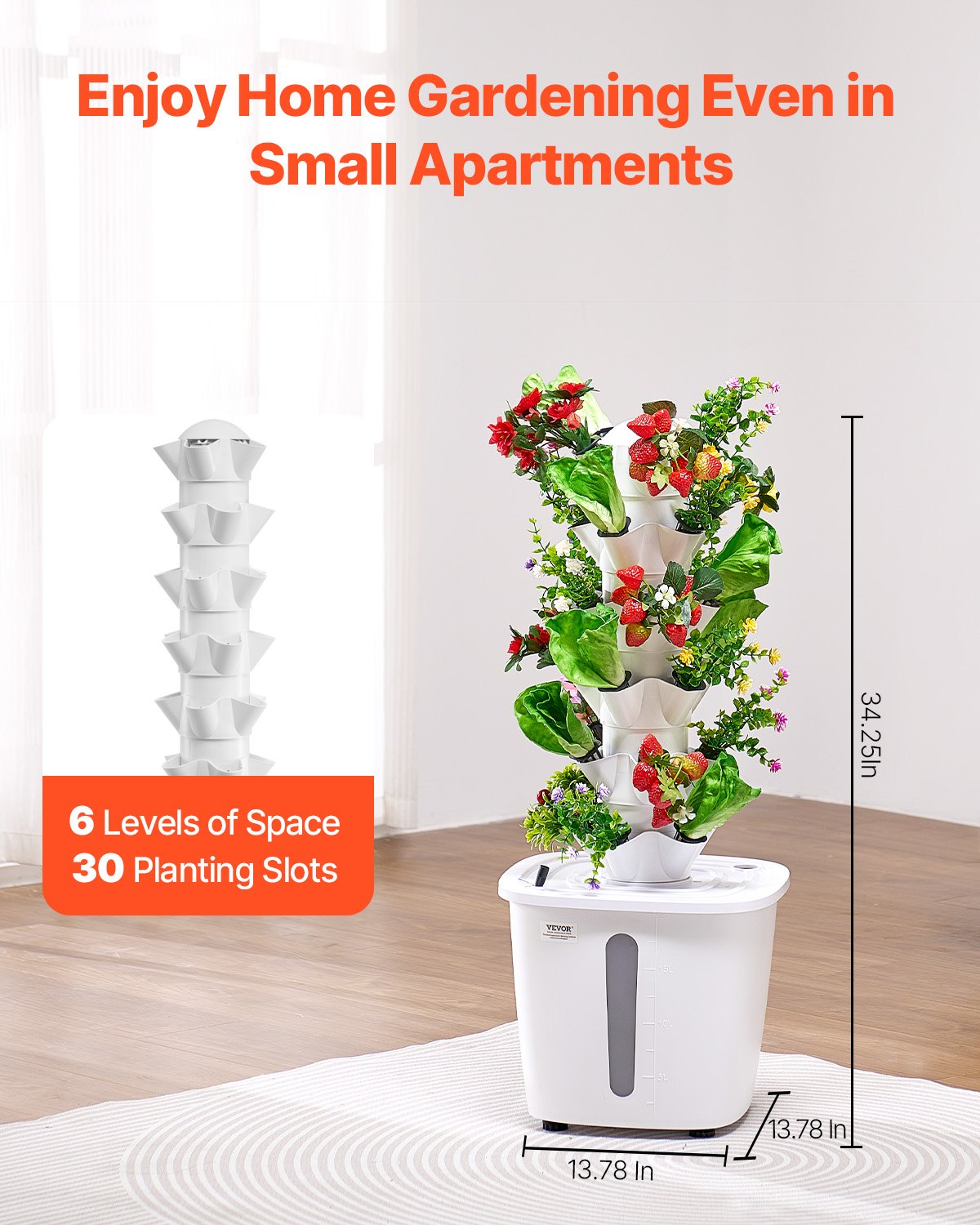 Hydroponic Growing System, 30 Pods Vertical 6 Tiers Hydroponic Tower, Home Hydronic Garden with Water Pump & Timer, Water Circulation Plants Germination Kit for Indoor Herbs Fruits & Vegetables - Image 2