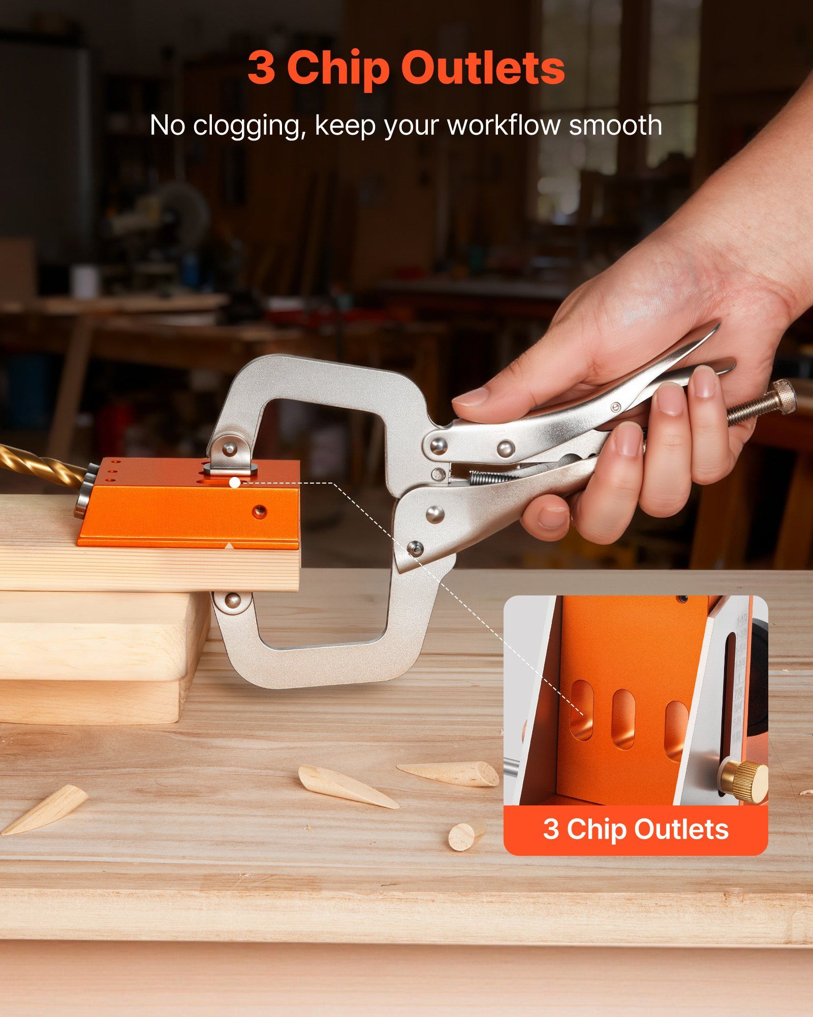 Pocket Hole Jig Kit, 12.7 to 38.1 mm Adjustable, Jig Pocket Hole System with Toolcase, C-Clamp, Step Drill, Hex Wrench, Drill Stop Ring, Square Drive Bit, Reinforced Metal Frame, for Woodworking - Image 6
