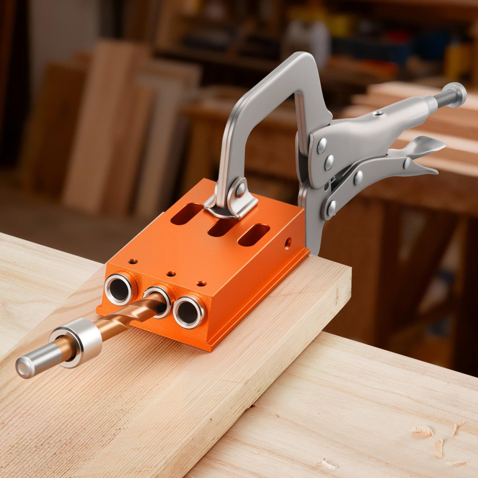 Pocket Hole Jig Kit, 12.7 to 38.1 mm Adjustable, Jig Pocket Hole System with Toolcase, C-Clamp, Step Drill, Hex Wrench, Drill Stop Ring, Square Drive Bit, Reinforced Metal Frame, for Woodworking - Image 8