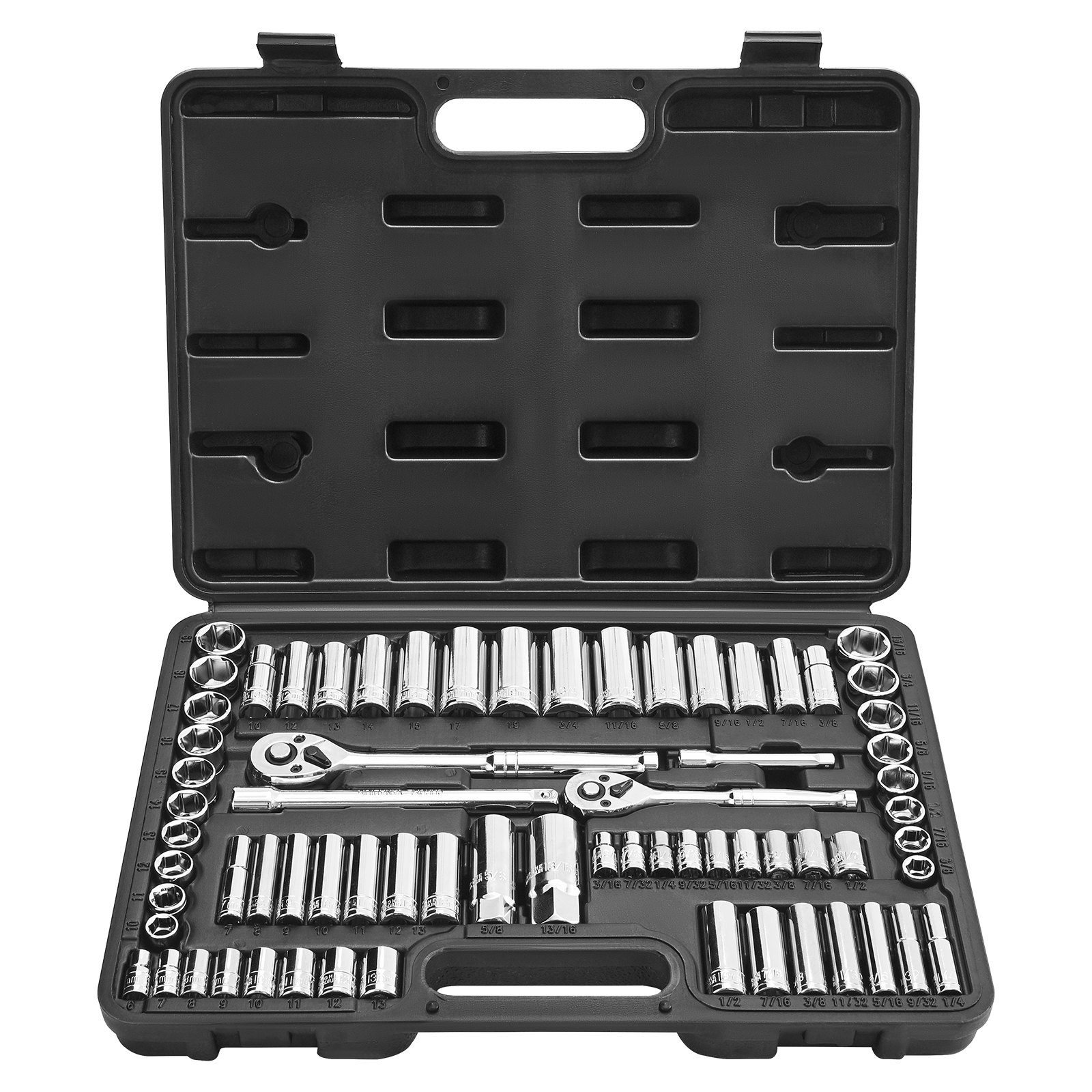 Socket Set, 69 Pieces, 9.5 & 6.4 mm Drive Socket and Ratchet Set, SAE and Metric, Deep and Standard, Mechanic Tool Kit with Accessories and Storage Case, CR-V Alloy Steel, for Auto Repair - Image 1