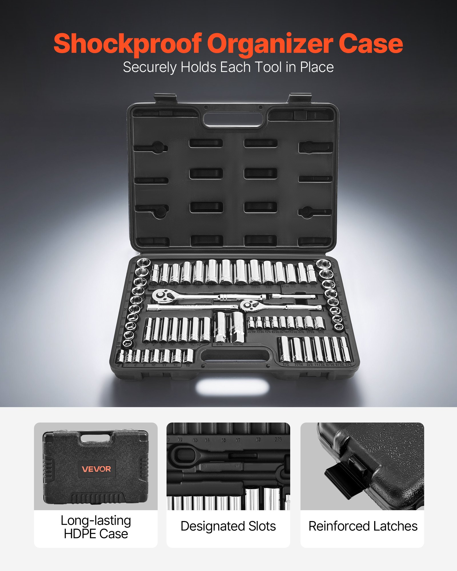 Socket Set, 69 Pieces, 9.5 & 6.4 mm Drive Socket and Ratchet Set, SAE and Metric, Deep and Standard, Mechanic Tool Kit with Accessories and Storage Case, CR-V Alloy Steel, for Auto Repair - Image 5