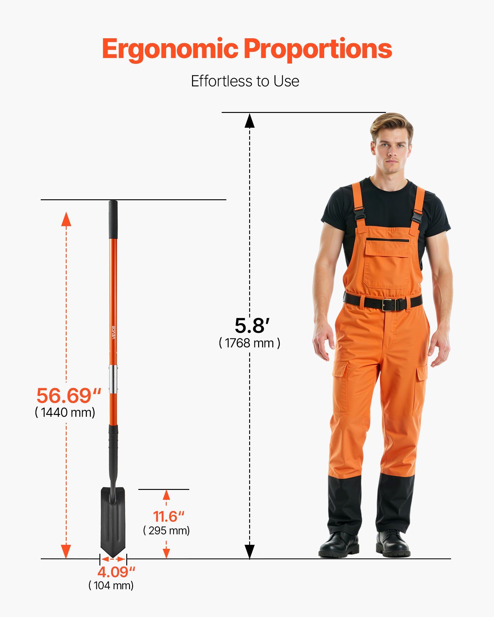 Trench Shovel, 10.4 cm Blade Heavy-Duty Trenching Shovel, Narrow Spade Trench Digger with Fiberglass Handle and Non-Slip Grip, for Gardening, Digging Holes, Trenching, and Planting, 142.5 cm - Image 6