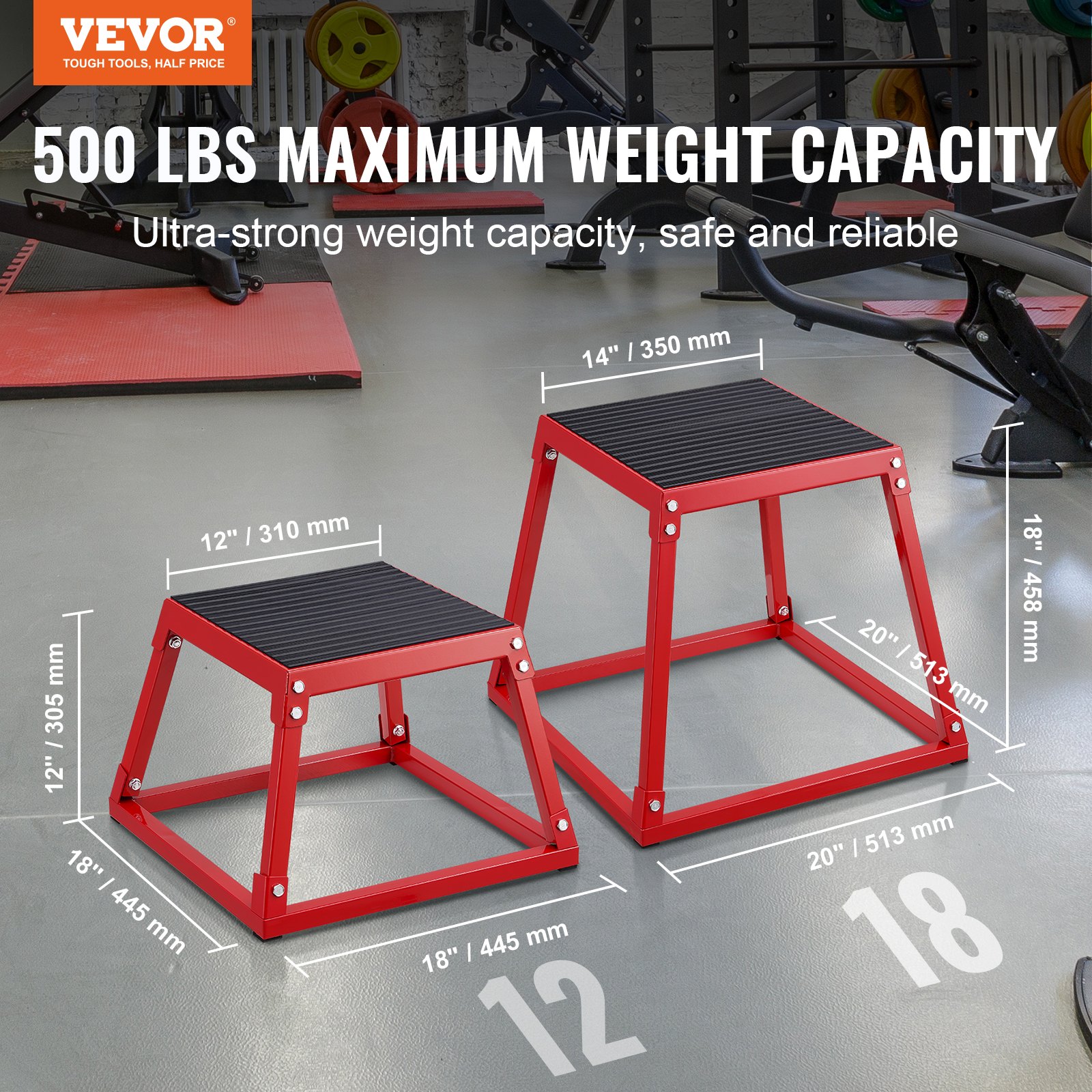 Plyometric Jump Box, 18 Inch Plyo Box, Steel Plyometric Platform and Jumping Agility Box, Anti-Slip Fitness Exercise Step Up Box for Home Gym Training, Conditioning Strength Training, Red - Image 2