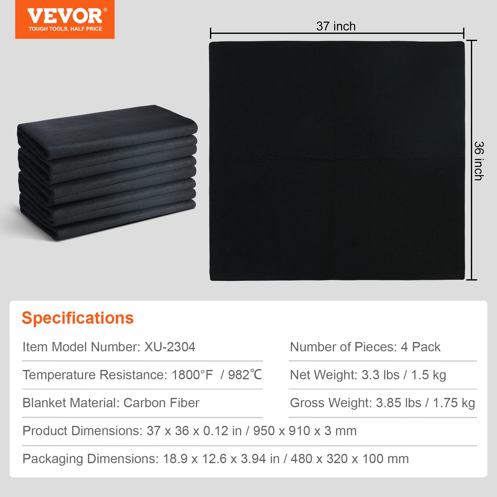 Carbon Felt Welding Blanket 4 Pack, 37