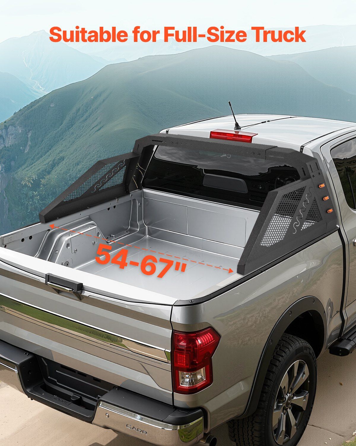 Truck Bed Roll Bar, Universal Pickup Sport Adjustable Bar Chase Rack Compatible with Full-Size Truck, Carbon Steel Construction with 6 Amber Auxiliary Lights, No Rack Included - Image 2