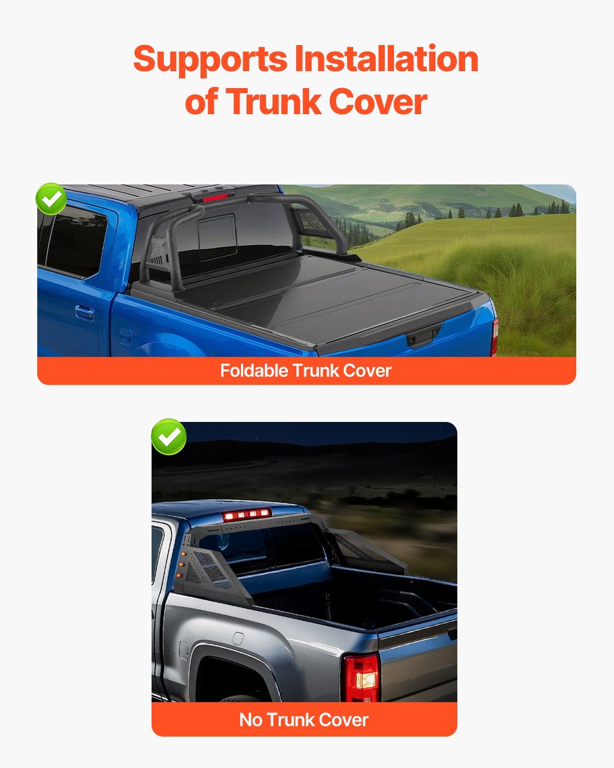 Truck Bed Roll Bar, Universal Pickup Sport Adjustable Bar Chase Rack Compatible with Full-Size Truck, Carbon Steel Construction with 6 Amber Auxiliary Lights, No Rack Included - Image 3