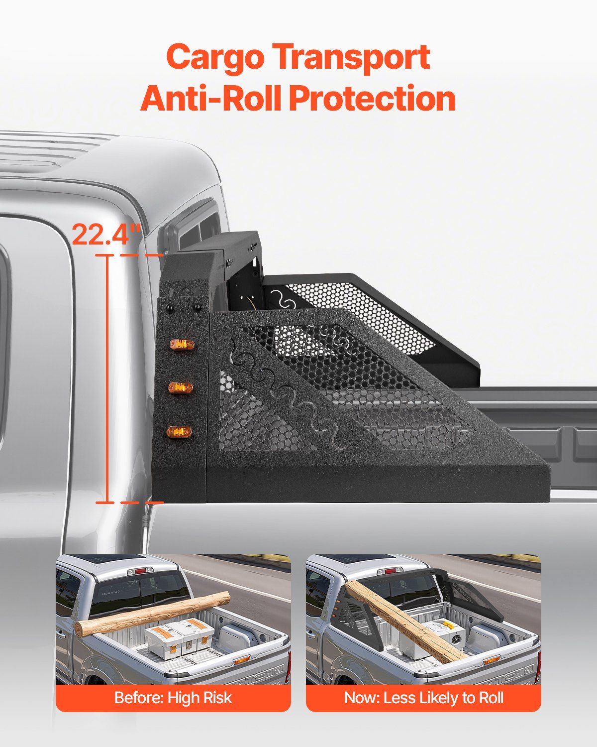 Truck Bed Roll Bar, Universal Pickup Sport Adjustable Bar Chase Rack Compatible with Full-Size Truck, Carbon Steel Construction with 6 Amber Auxiliary Lights, No Rack Included - Image 6