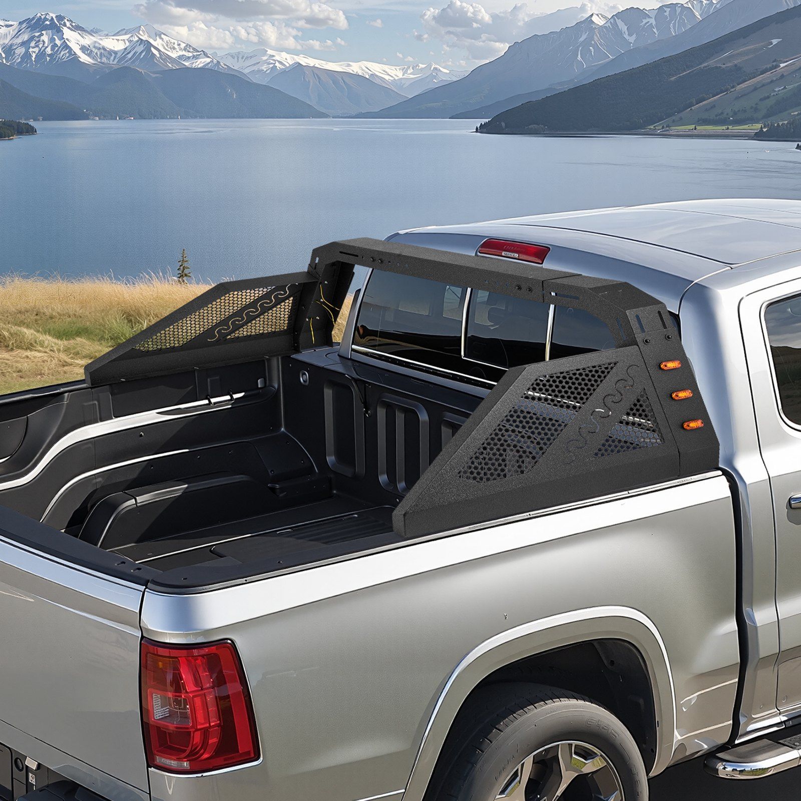 Truck Bed Roll Bar, Universal Pickup Sport Adjustable Bar Chase Rack Compatible with Full-Size Truck, Carbon Steel Construction with 6 Amber Auxiliary Lights, No Rack Included - Image 8