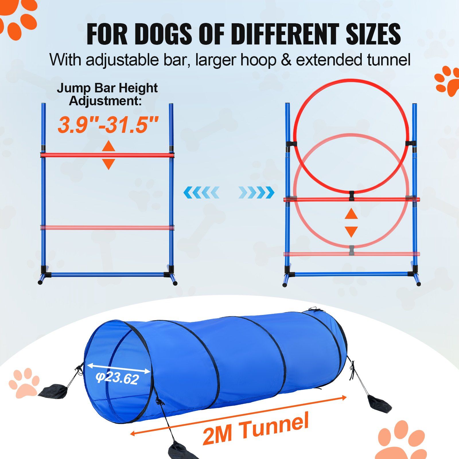 Dog Agility Training Equipment, 5 PCS Set with Adjustable High Hurdles,6 Weave Poles, Tunnel, Jump Ring, Pause Box, Whistle, Foldable Bowl, Puppy Obstacle Course Kit with Storage Bags - Image 4