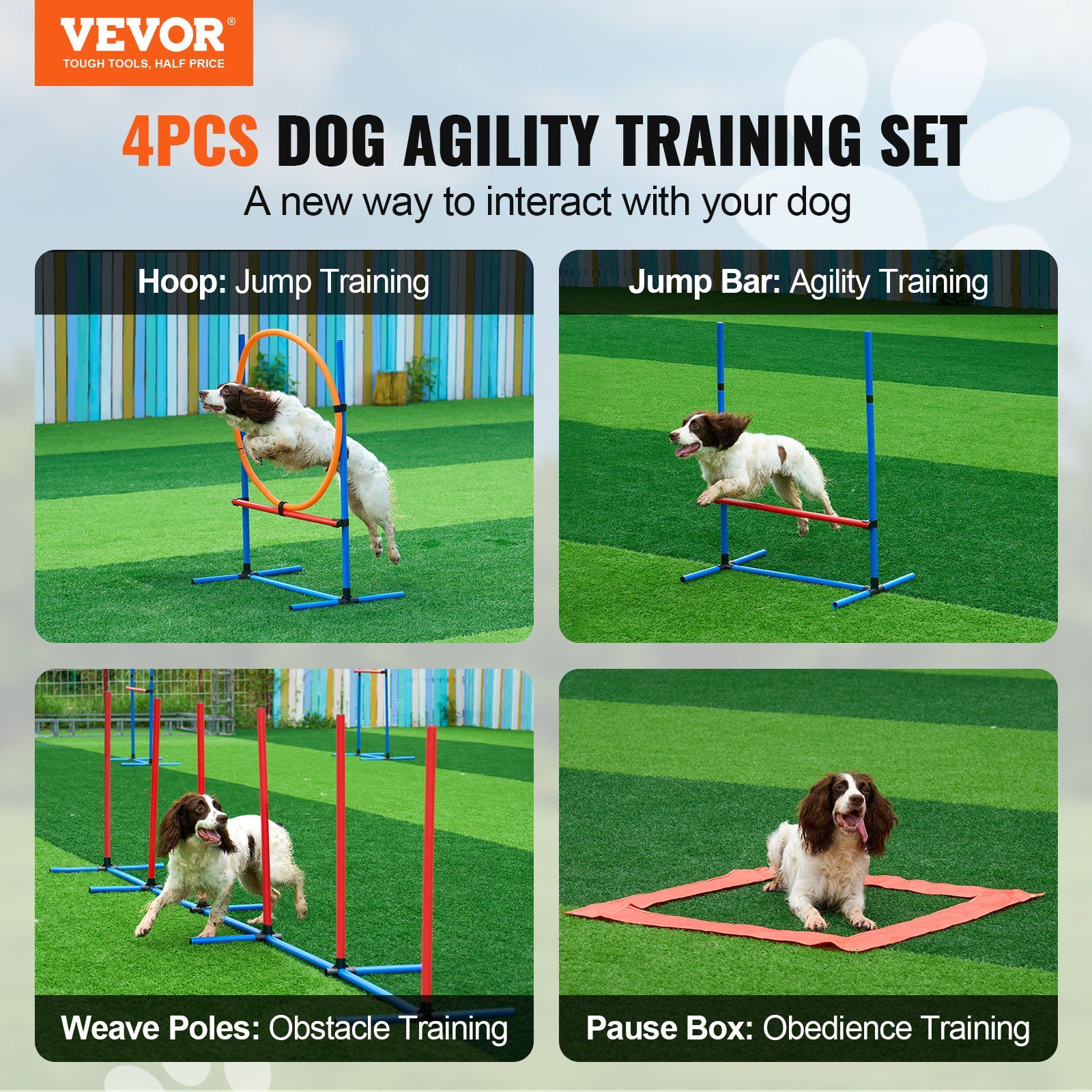 Dog Agility Training Equipment, 4 PCS Set with Adjustable High Hurdles,6 Weave Poles,Jump Ring,Square Pause Box,Whistle,Foldable Bowl, Puppy Obstacle Course Kit for Backyard, Indoor, Outdoor - Image 2