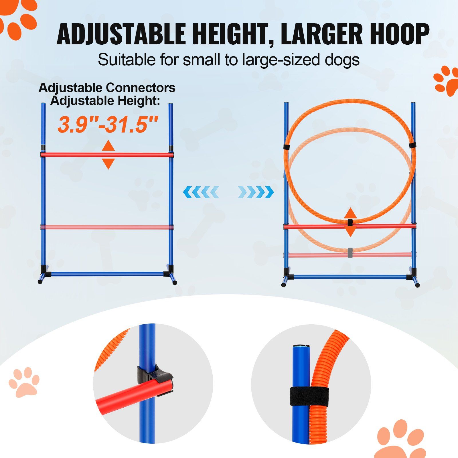 Dog Agility Training Equipment, 4 PCS Set with Adjustable High Hurdles,6 Weave Poles,Jump Ring,Square Pause Box,Whistle,Foldable Bowl, Puppy Obstacle Course Kit for Backyard, Indoor, Outdoor - Image 4