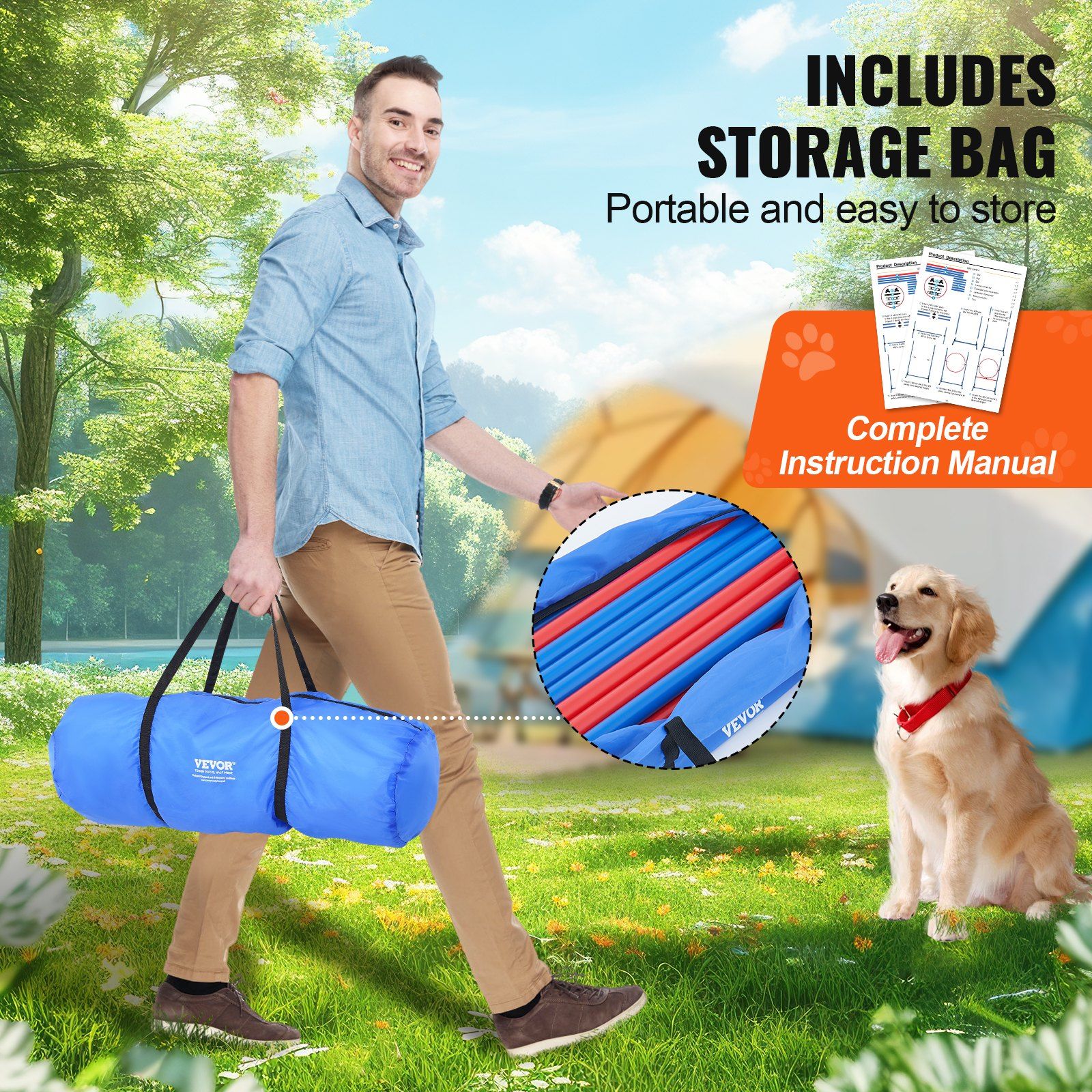 Dog Agility Training Equipment, 4 PCS Set with Adjustable High Hurdles,6 Weave Poles,Jump Ring,Square Pause Box,Whistle,Foldable Bowl, Puppy Obstacle Course Kit for Backyard, Indoor, Outdoor - Image 5