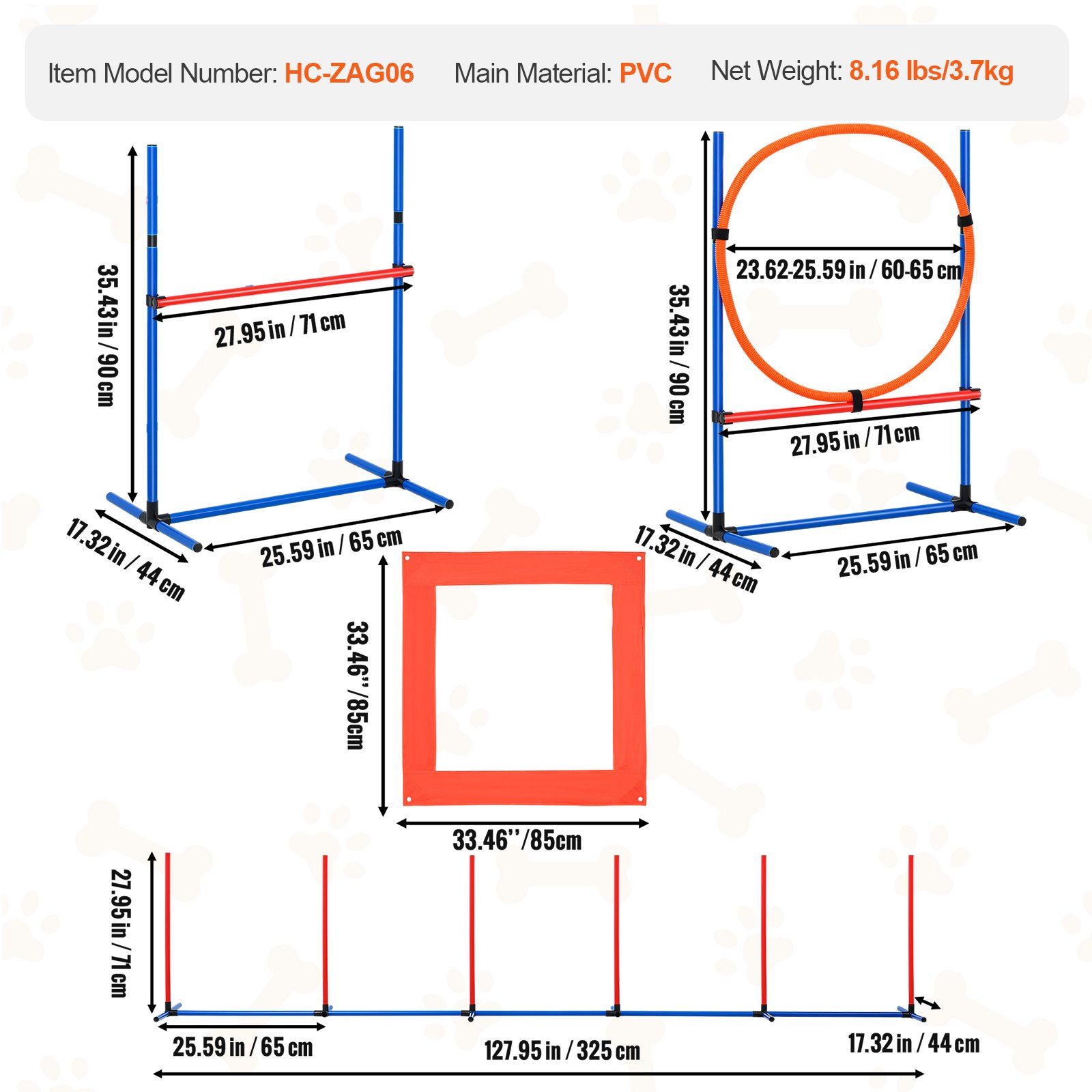 Dog Agility Training Equipment, 4 PCS Set with Adjustable High Hurdles,6 Weave Poles,Jump Ring,Square Pause Box,Whistle,Foldable Bowl, Puppy Obstacle Course Kit for Backyard, Indoor, Outdoor - Image 7