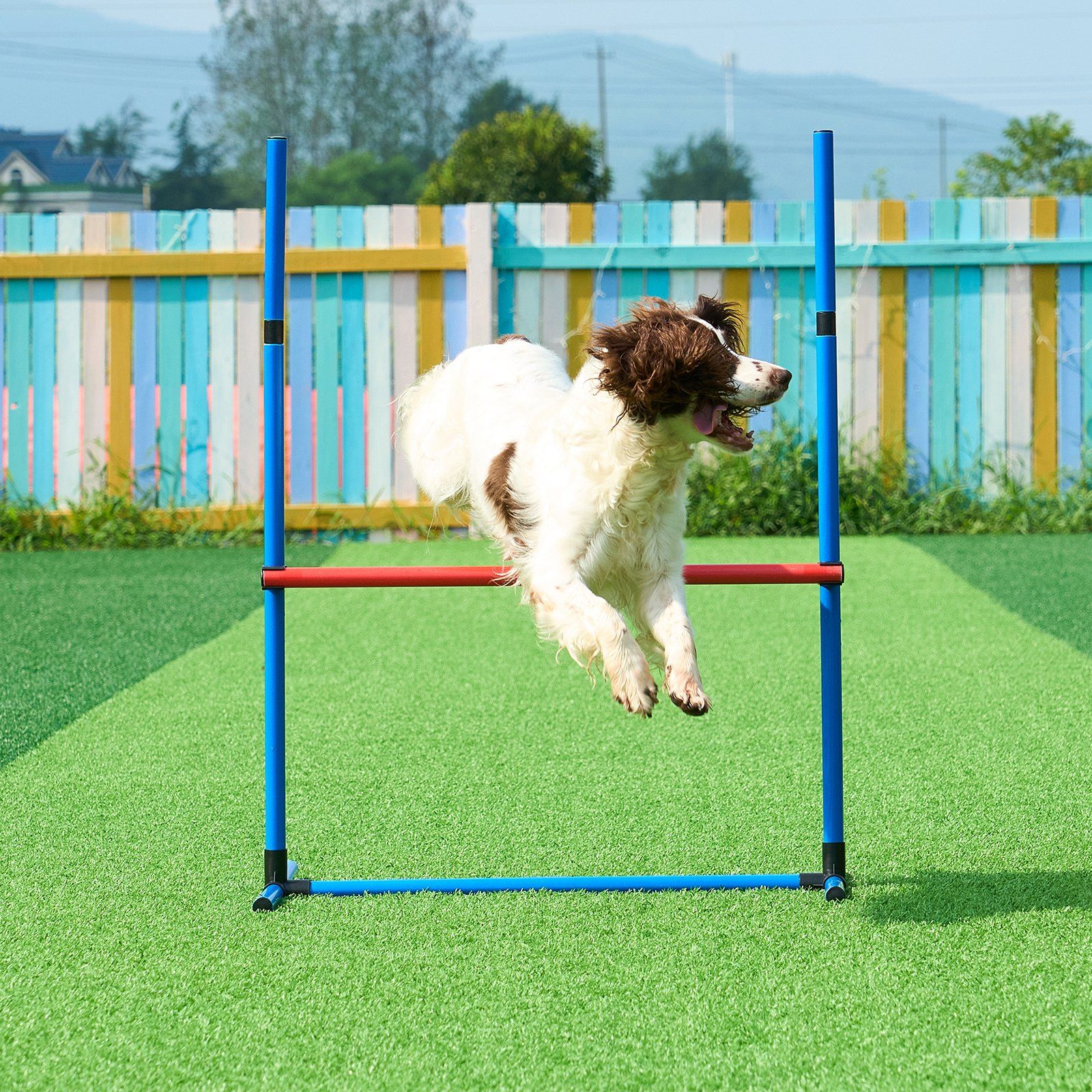 Dog Agility Training Equipment, 4 PCS Set with Adjustable High Hurdles,6 Weave Poles,Jump Ring,Square Pause Box,Whistle,Foldable Bowl, Puppy Obstacle Course Kit for Backyard, Indoor, Outdoor - Image 8