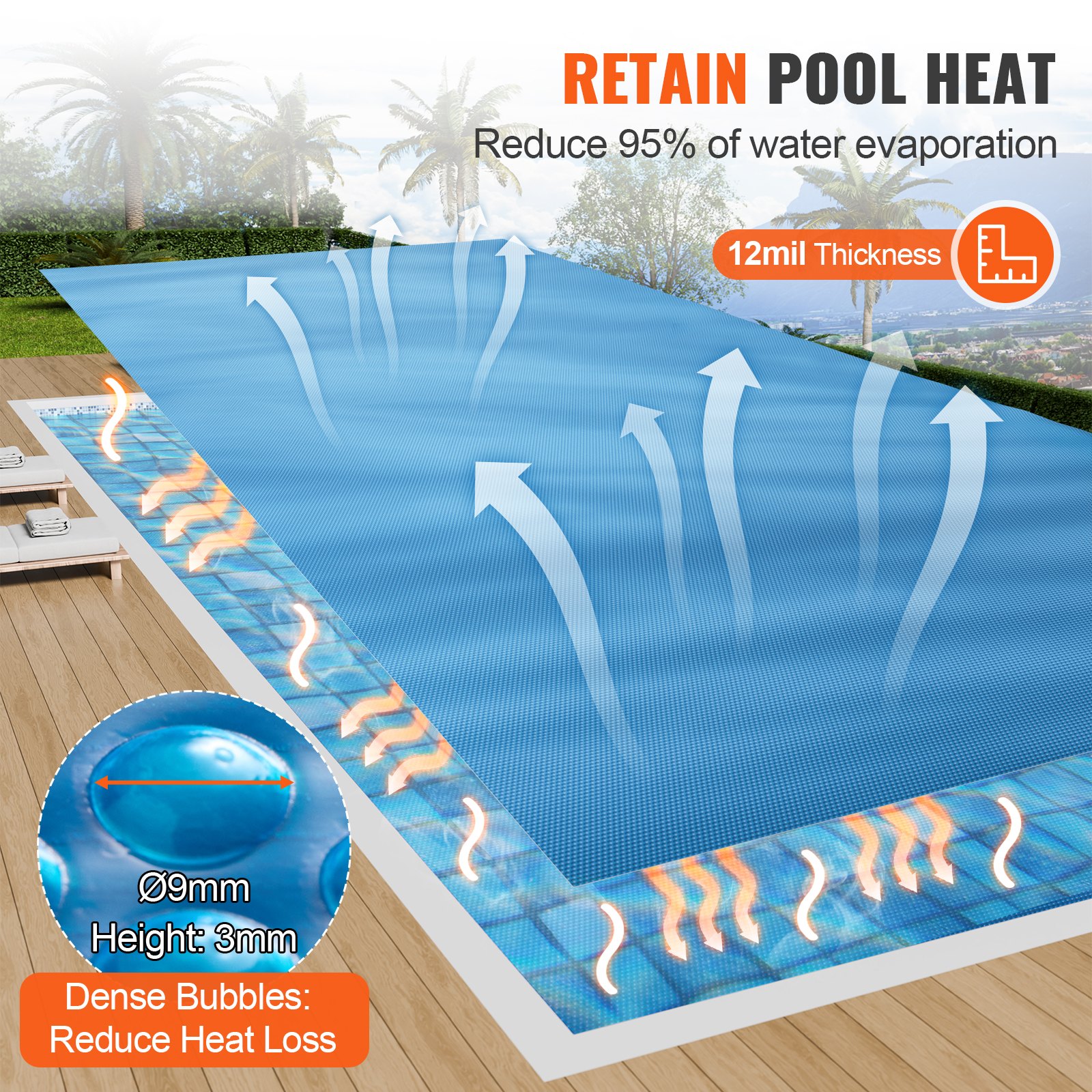 Solar Pool Cover, 24 x 12 ft Rectangle Solar Blanket for Pools, Inground Above Ground Swimming Pool Solar Cover, 12 mil Solar Covers Blue - Image 3