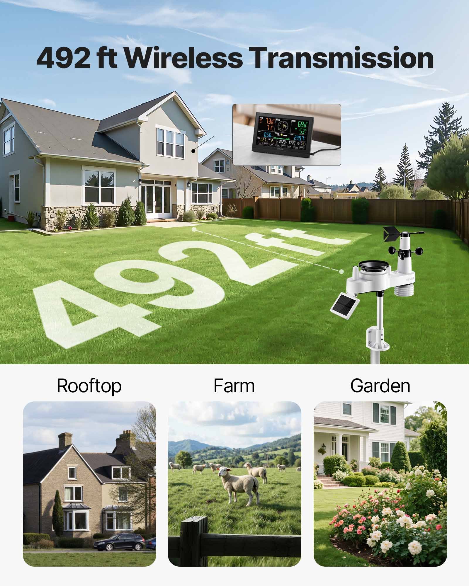 7-in-1 Wireless Weather Station, 190.5 mm VA Display, Solar Powered Outdoor Sensor, Rain Gauge, Indoor Outdoor for Weather Forecast, Temperature, Humidity, Wind Speed and Direction (No WiFi) - Image 5