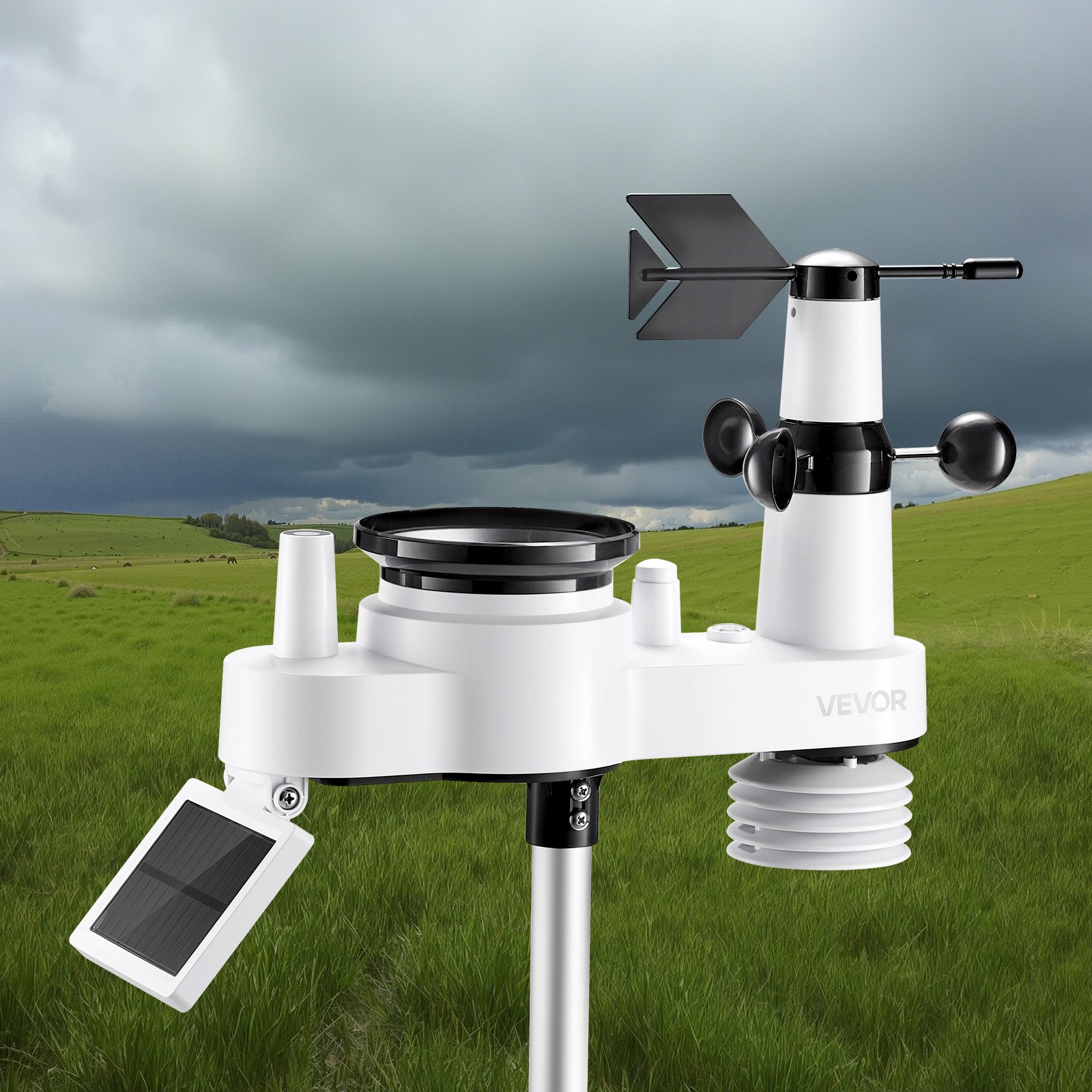 7-in-1 Wireless Weather Station, 190.5 mm VA Display, Solar Powered Outdoor Sensor, Rain Gauge, Indoor Outdoor for Weather Forecast, Temperature, Humidity, Wind Speed and Direction (No WiFi) - Image 8