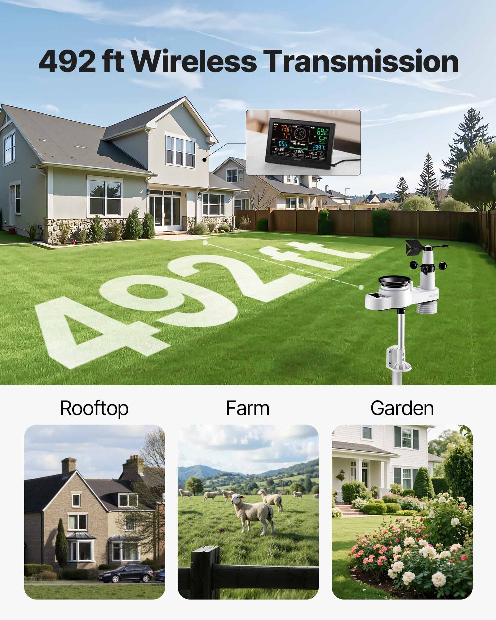 5-in-1 Wireless Weather Station, 190.5 mm VA Display, Solar Powered Outdoor Sensor, Rain Gauge, Indoor Outdoor for Weather Forecast, Temperature, Humidity, Wind Speed and Direction (No WiFi) - Image 5