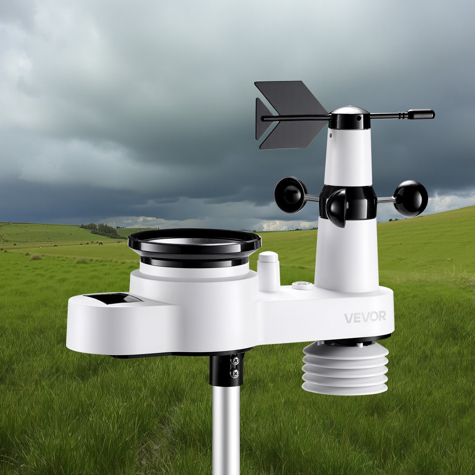 5-in-1 Wireless Weather Station, 190.5 mm VA Display, Solar Powered Outdoor Sensor, Rain Gauge, Indoor Outdoor for Weather Forecast, Temperature, Humidity, Wind Speed and Direction (No WiFi) - Image 8