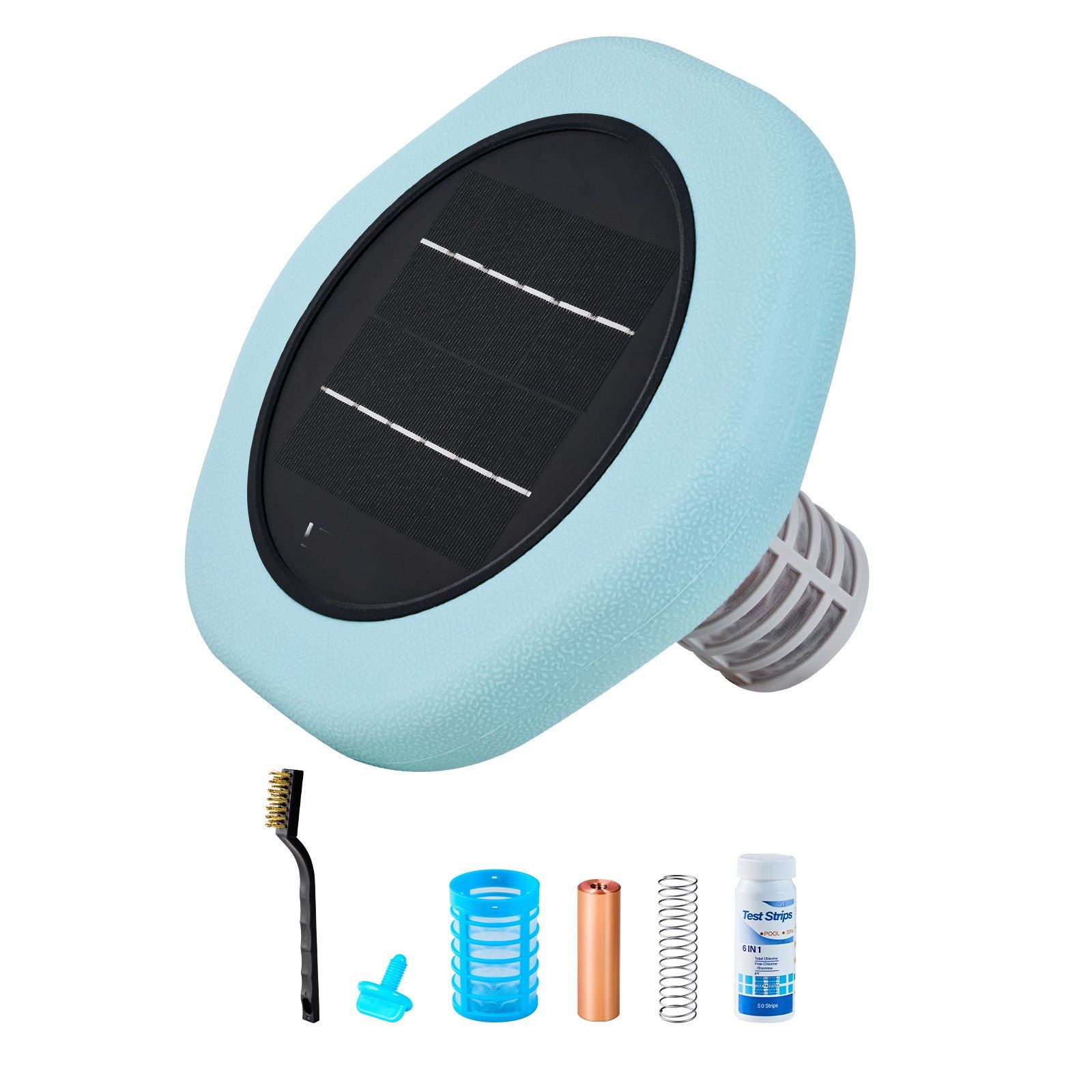 Solar Pool Ionizer, Hexagon Copper Pool Ionizer Up to 170343 L, Floating Automatic Water Cleaner and Purifier, Chlorine Free Water, with Copper Anode, Spring, Brush and Filter for Pools & Spas - Image 1