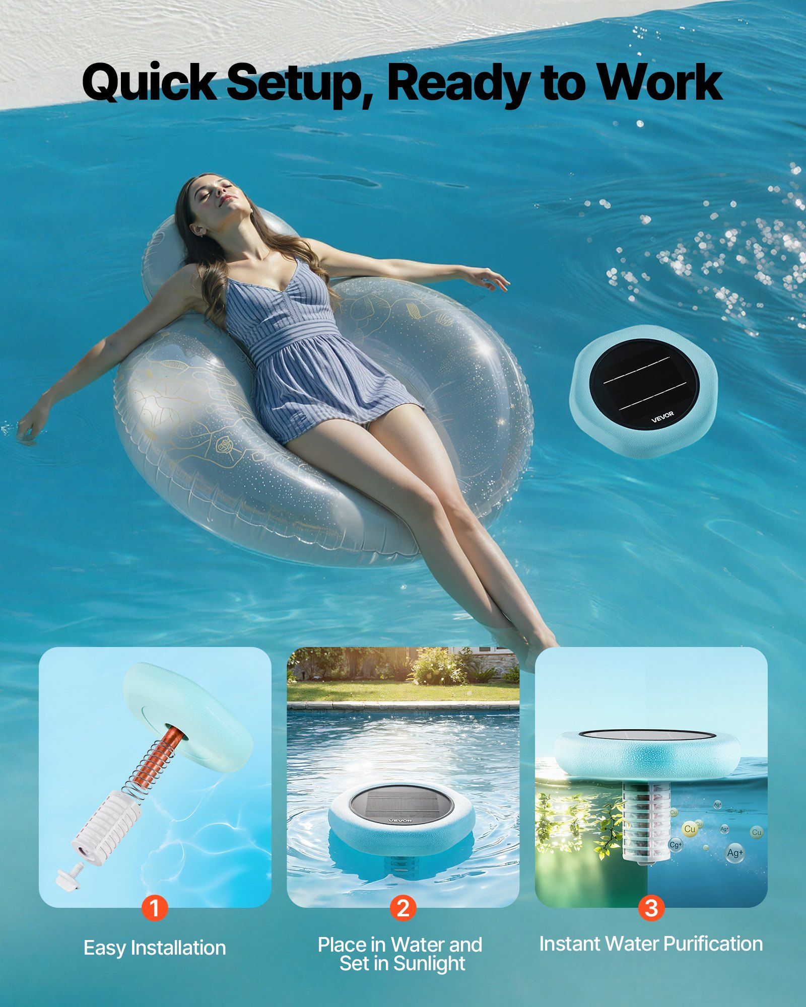 Solar Pool Ionizer, Hexagon Copper Pool Ionizer Up to 170343 L, Floating Automatic Water Cleaner and Purifier, Chlorine Free Water, with Copper Anode, Spring, Brush and Filter for Pools & Spas - Image 6