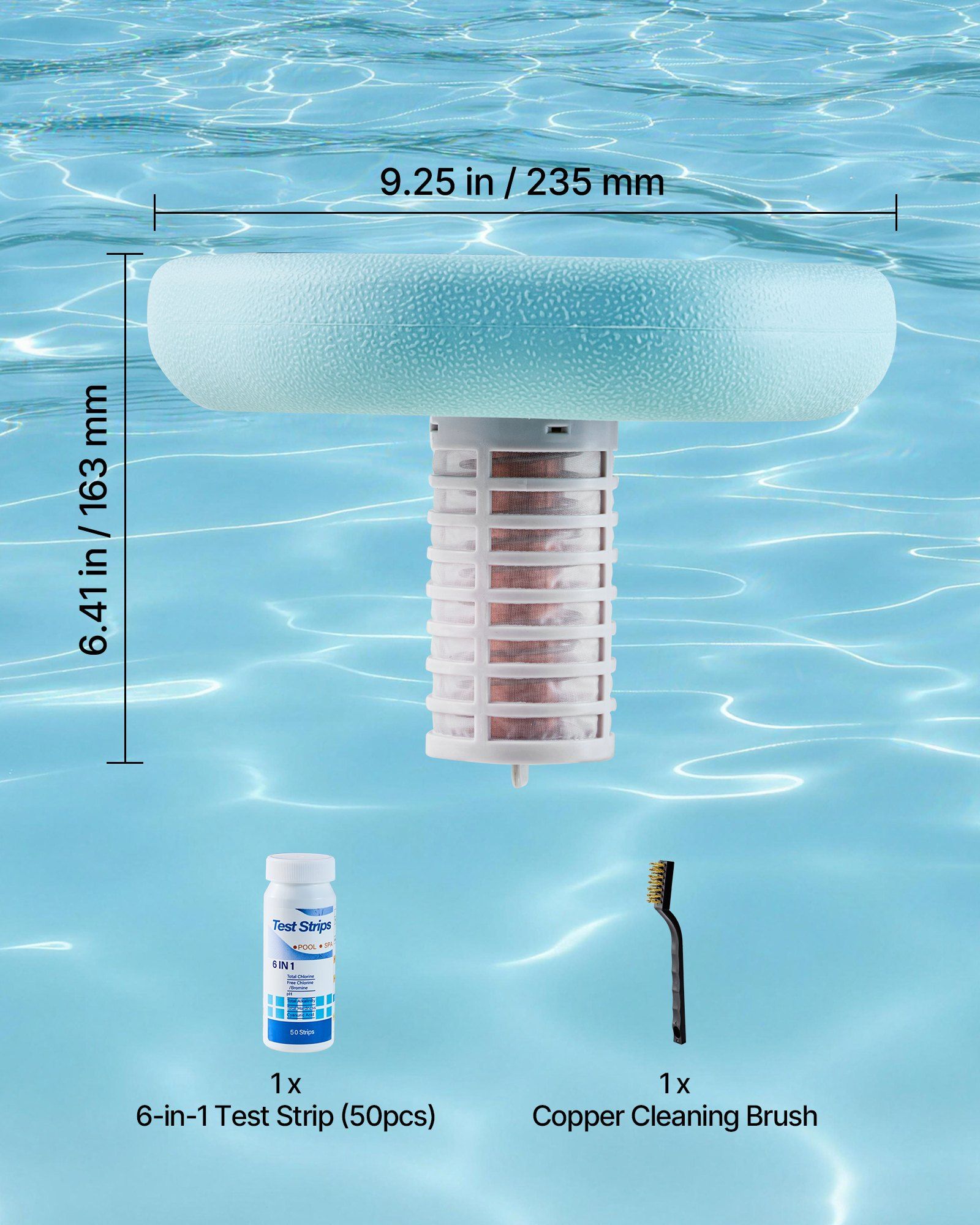 Solar Pool Ionizer, Hexagon Copper Pool Ionizer Up to 170343 L, Floating Automatic Water Cleaner and Purifier, Chlorine Free Water, with Copper Anode, Spring, Brush and Filter for Pools & Spas - Image 7